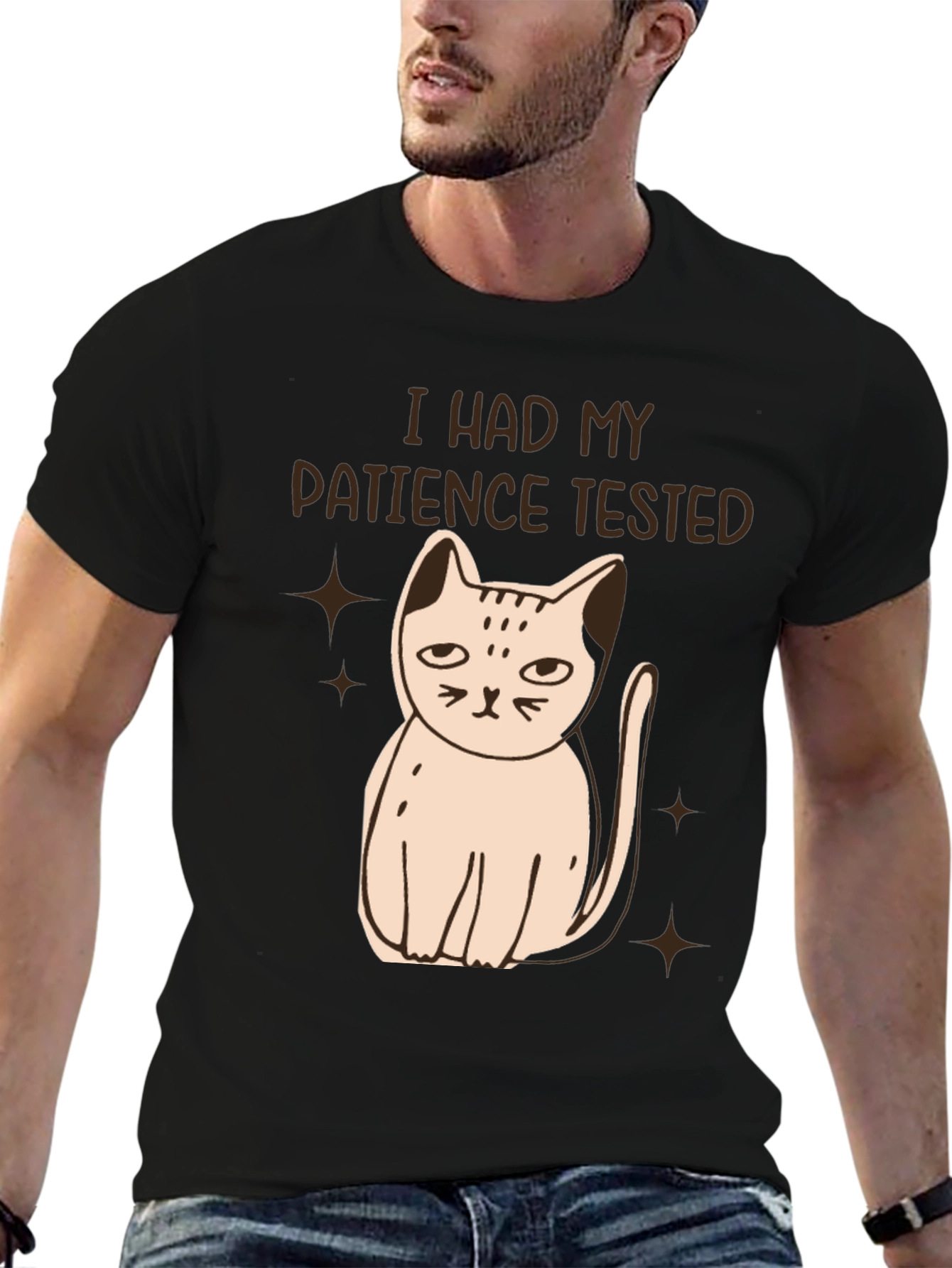 Patience Tested Cat Graphic Tee - Black