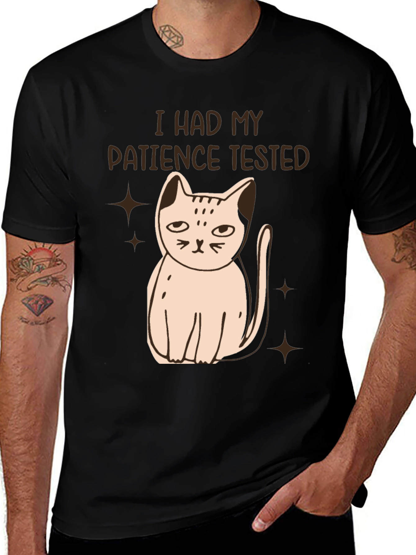 Patience Tested Cat Graphic Tee - Black