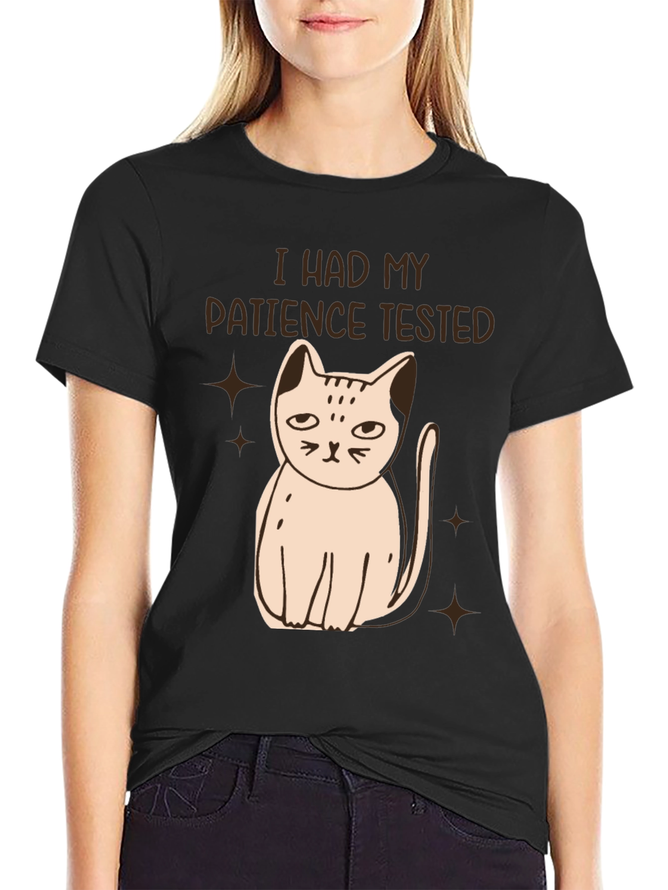 Patience Tested Cat Graphic Tee - Black