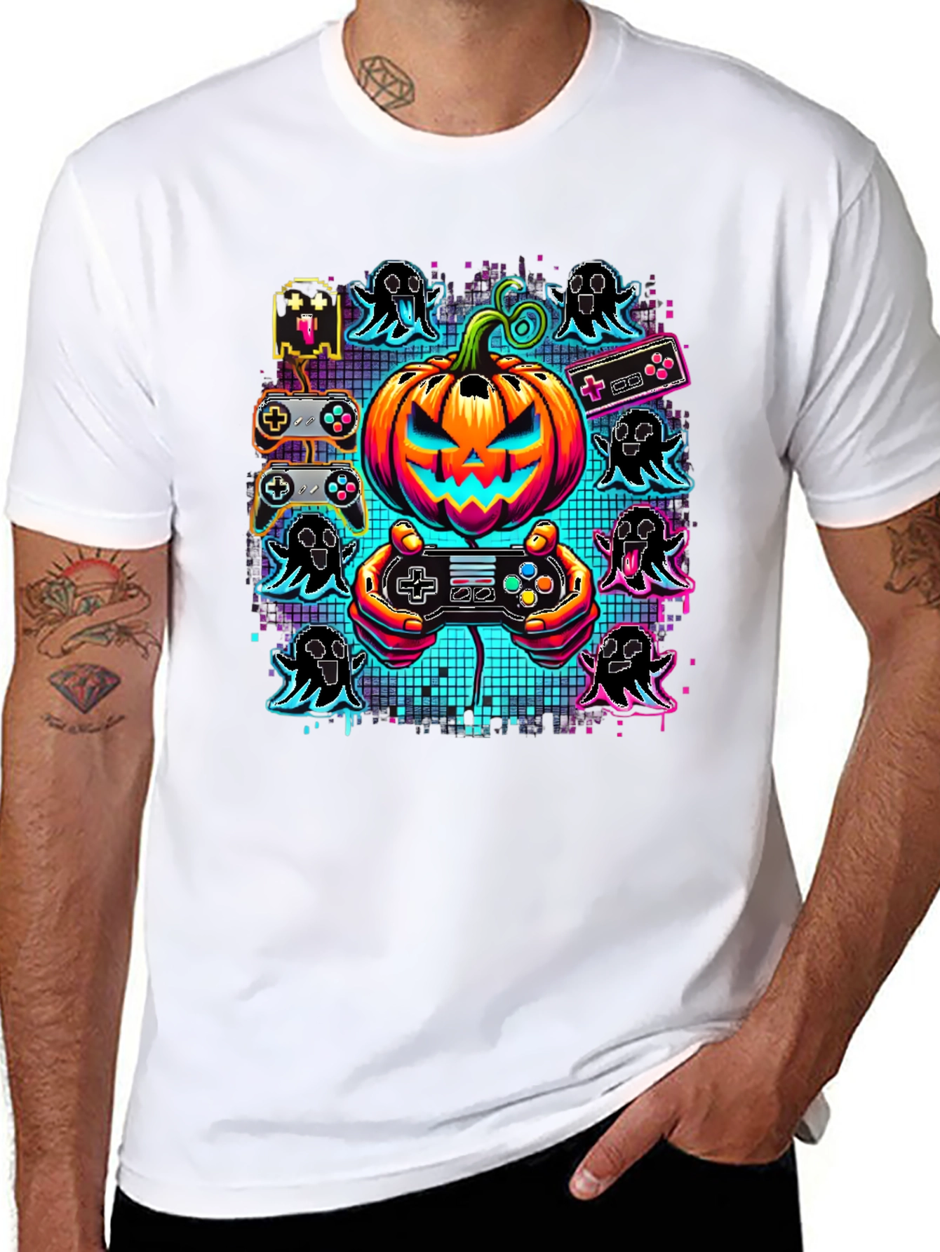 Gamer Halloween T-Shirt - Pumpkin & Ghosts