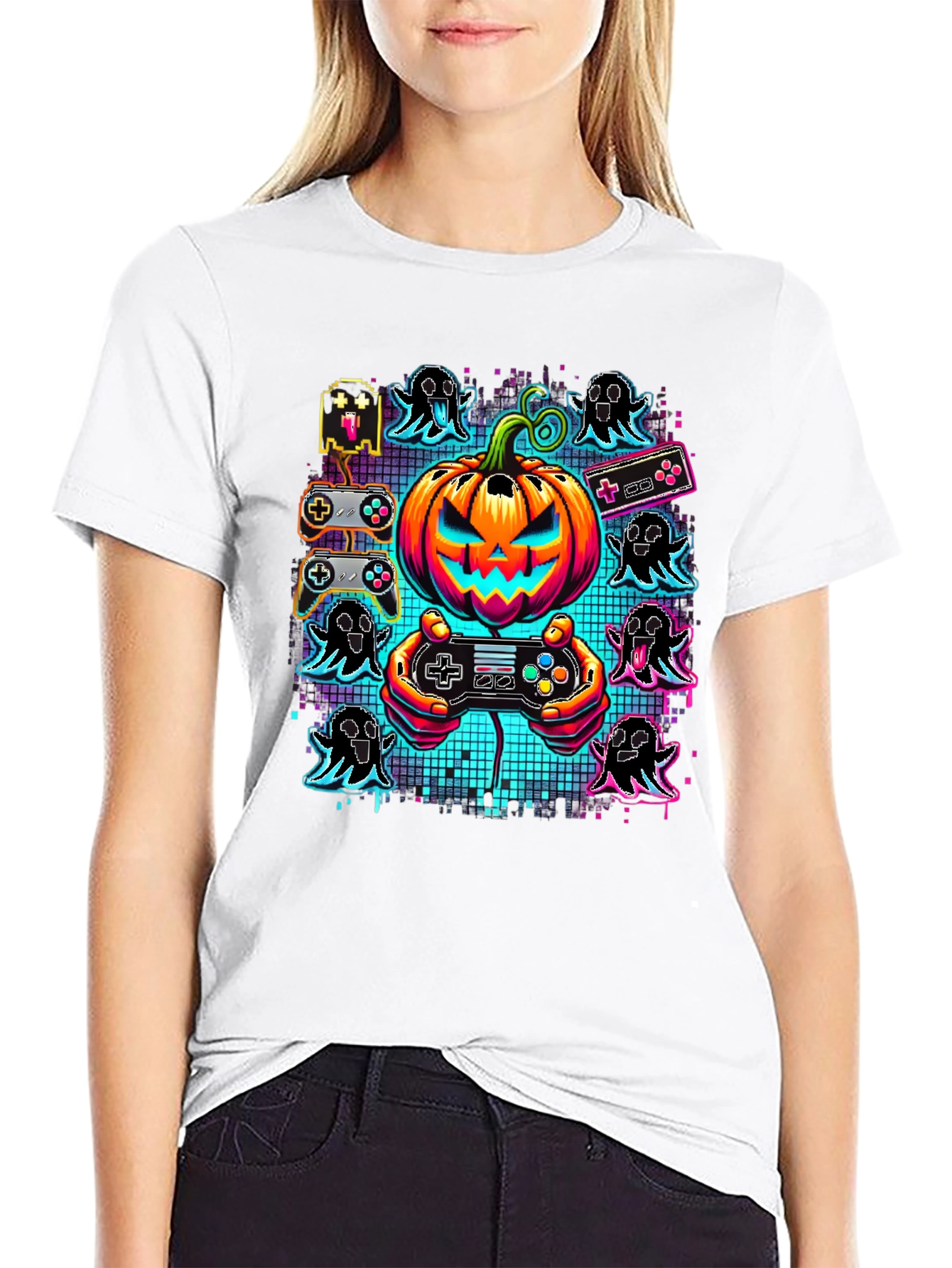 Gamer Halloween T-Shirt - Pumpkin & Ghosts