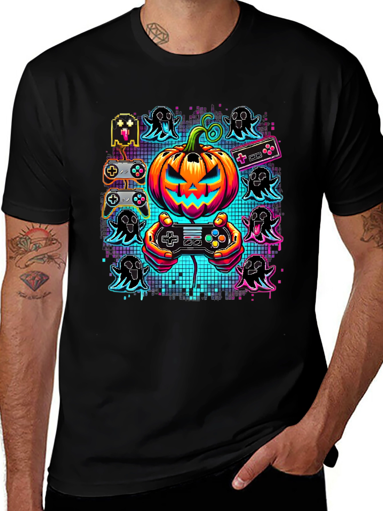 Gamer Halloween T-Shirt - Pumpkin & Ghosts