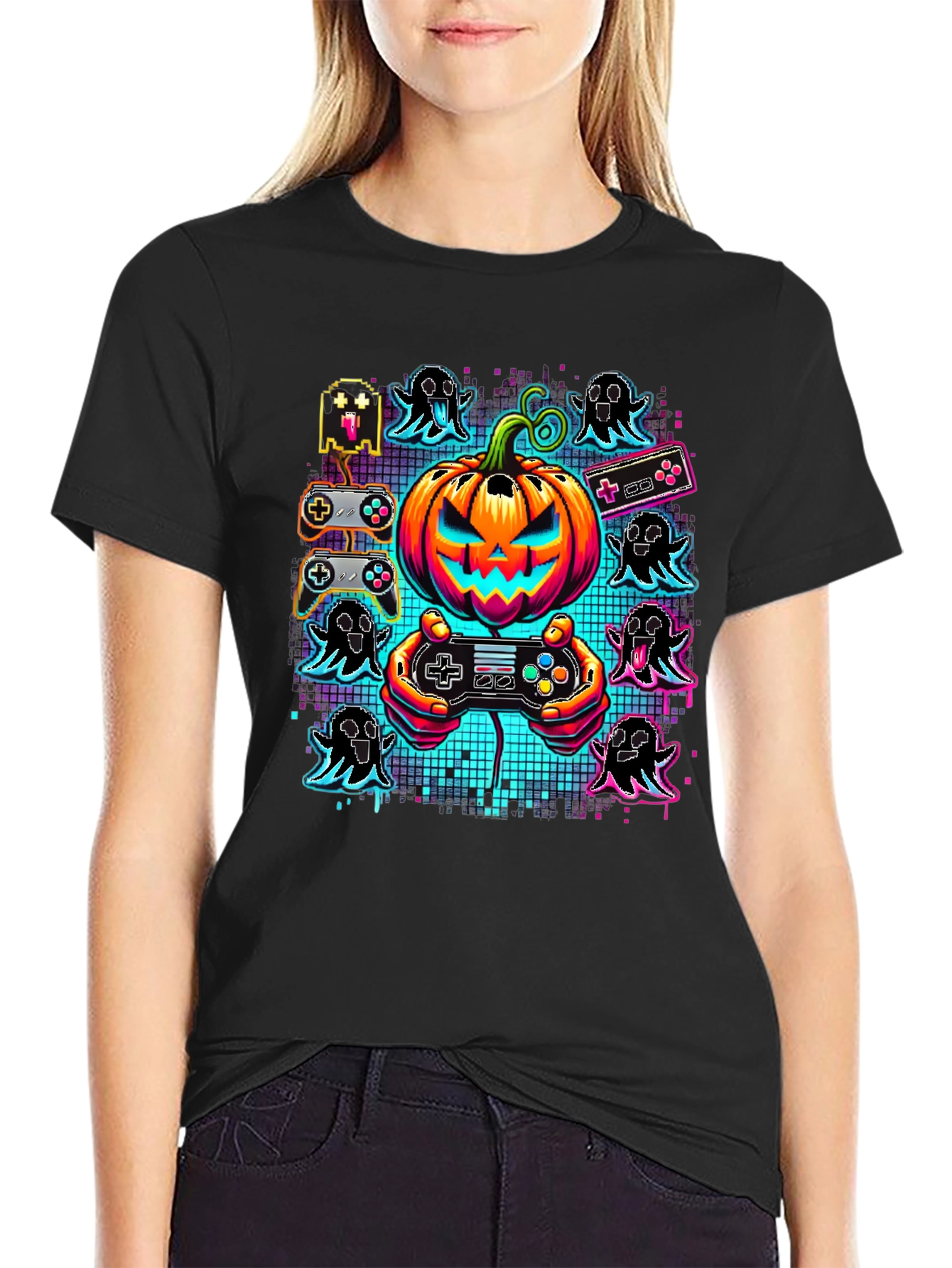 Gamer Halloween T-Shirt - Pumpkin & Ghosts