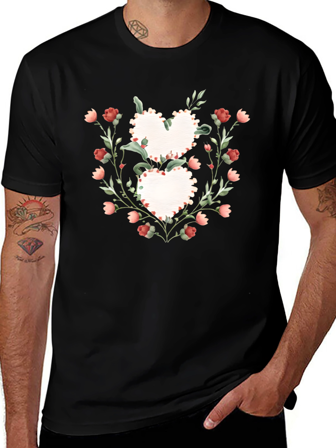 Floral Heart Graphic Tee - Romantic Style