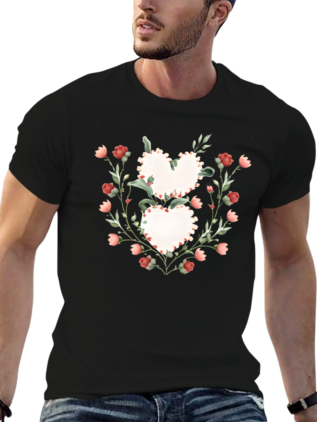 Floral Heart Graphic Tee - Romantic Style