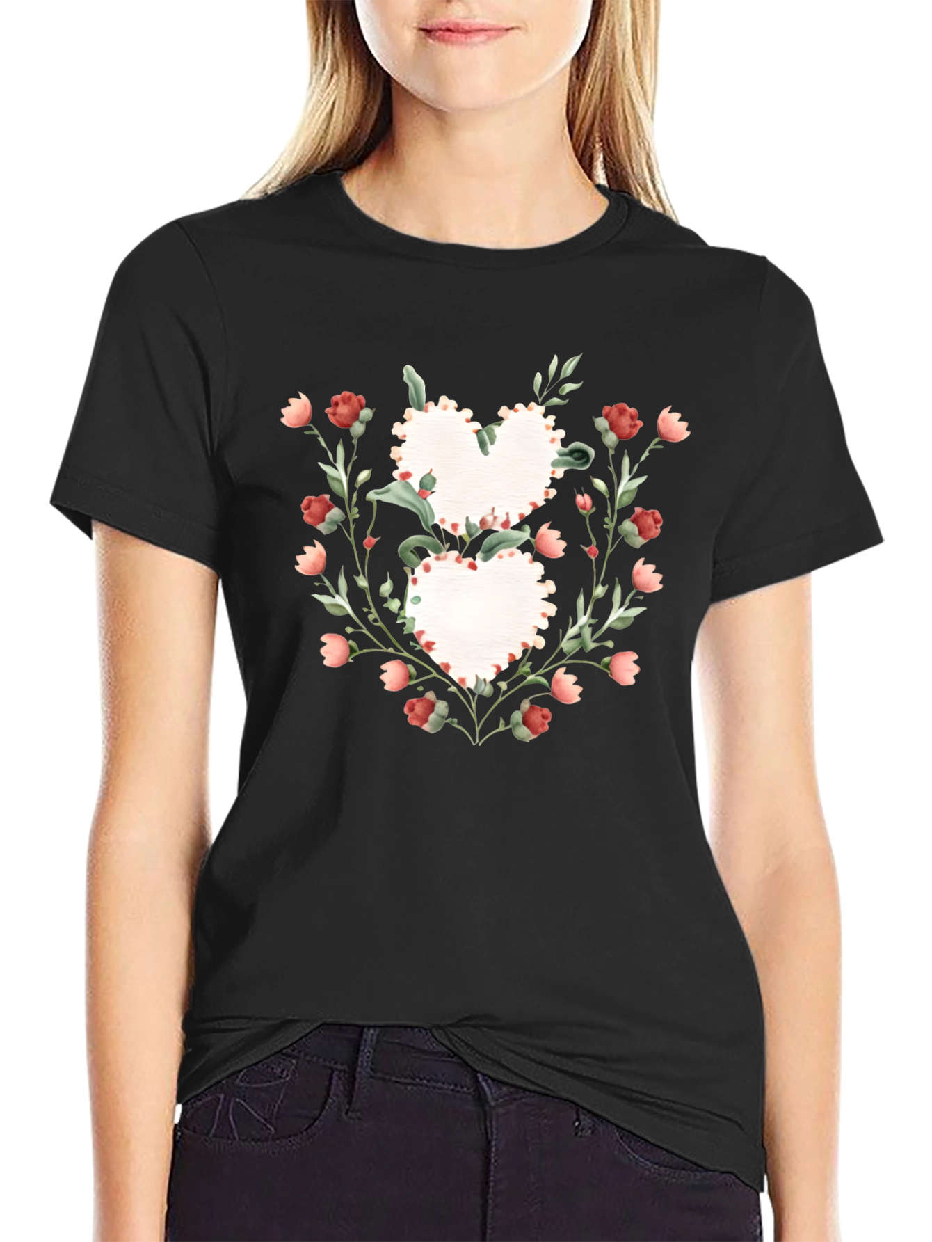 Floral Heart Graphic Tee - Romantic Style