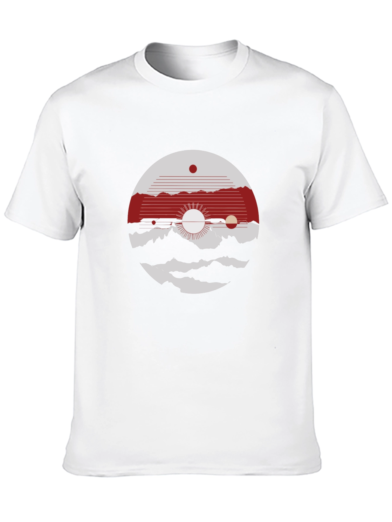 Abstract Graphic Tee: Mountain & Sun Design