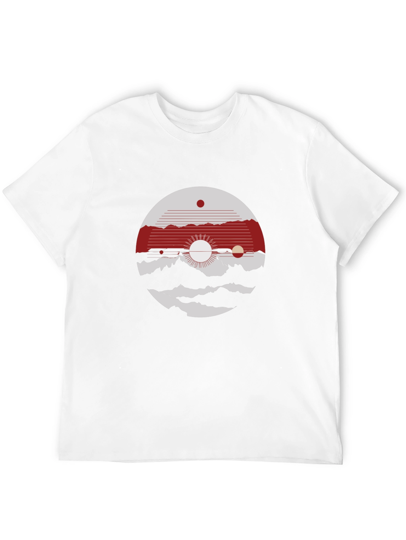 Abstract Graphic Tee: Mountain & Sun Design