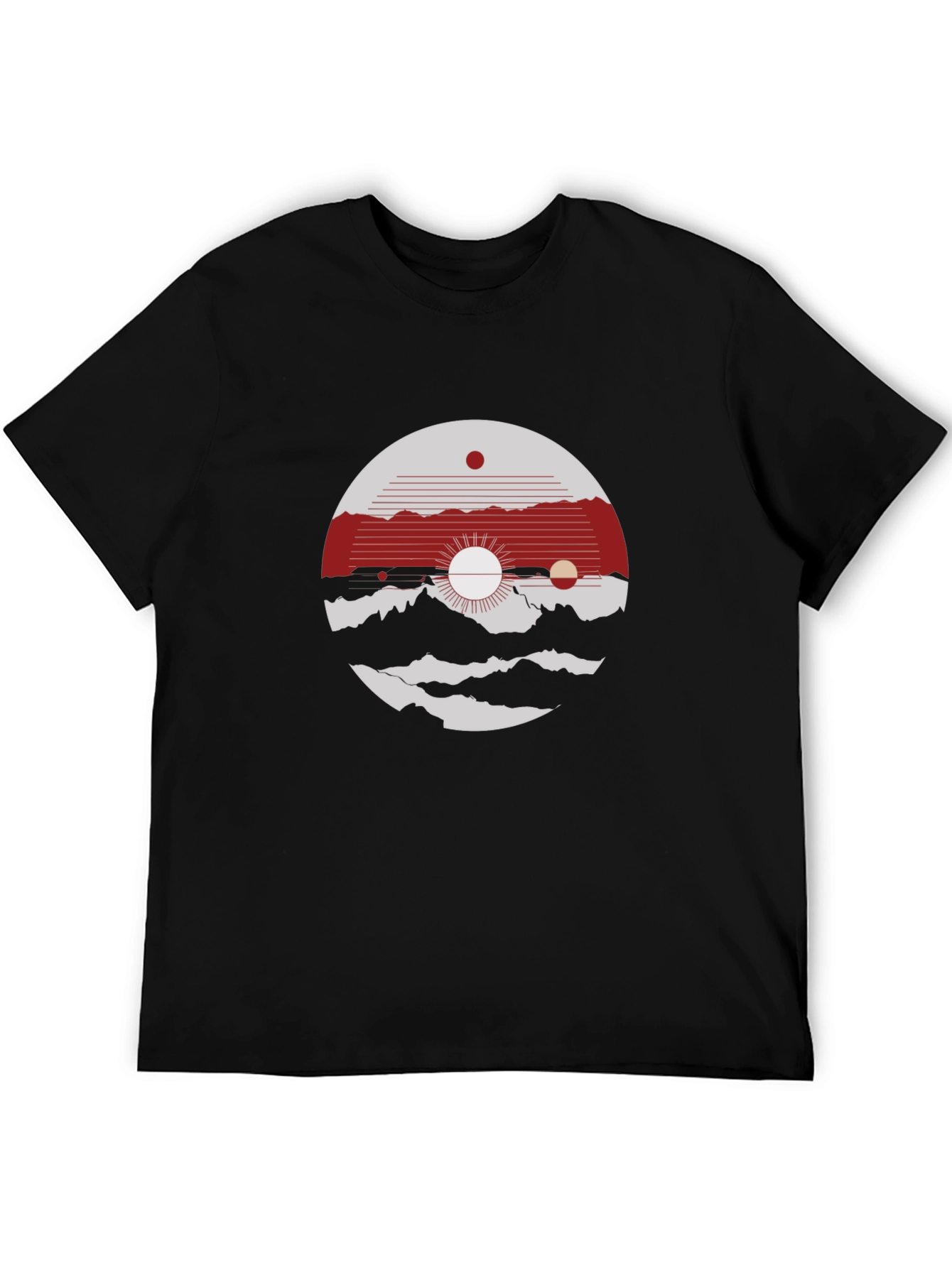 Abstract Graphic Tee: Mountain & Sun Design