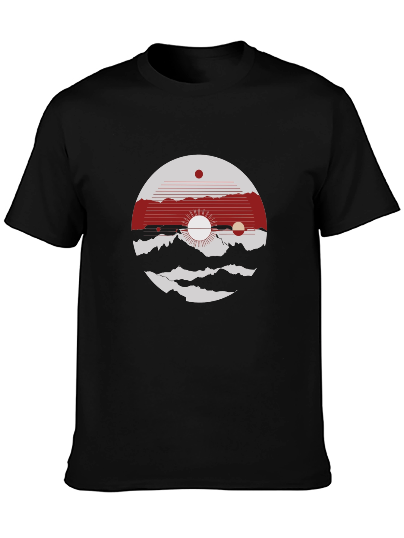 Abstract Graphic Tee: Mountain & Sun Design