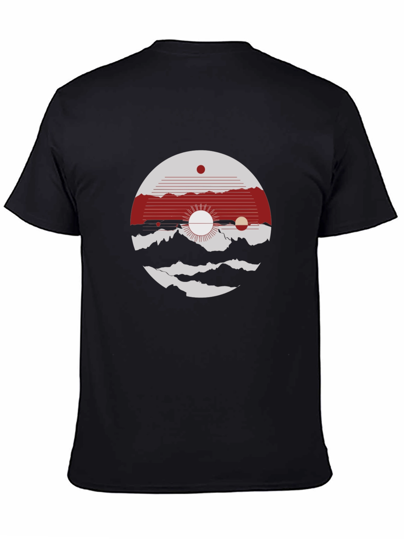Abstract Graphic Tee: Mountain & Sun Design