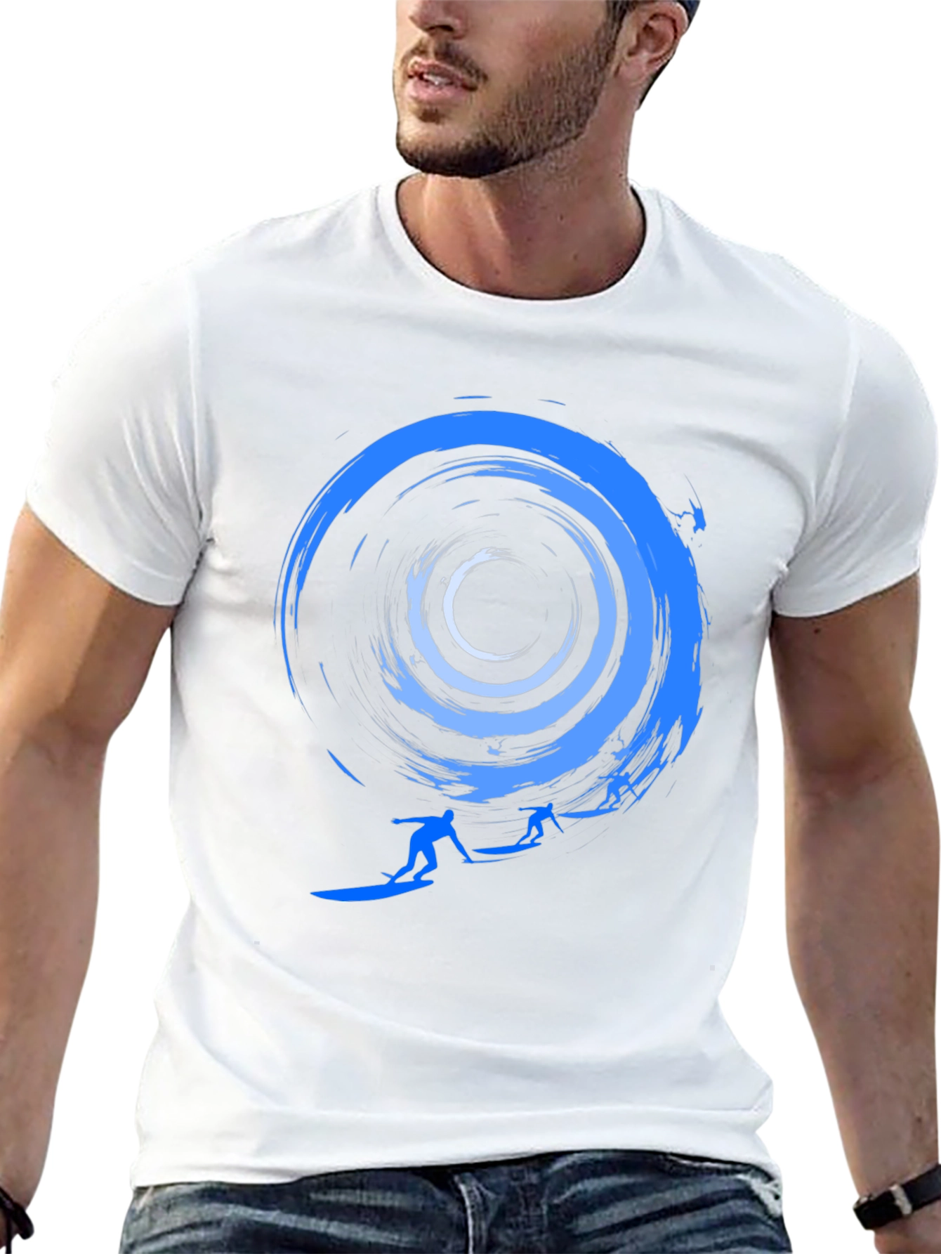 Surfing Wave Graphic Tee - Stylish Crew Neck T-Shirt