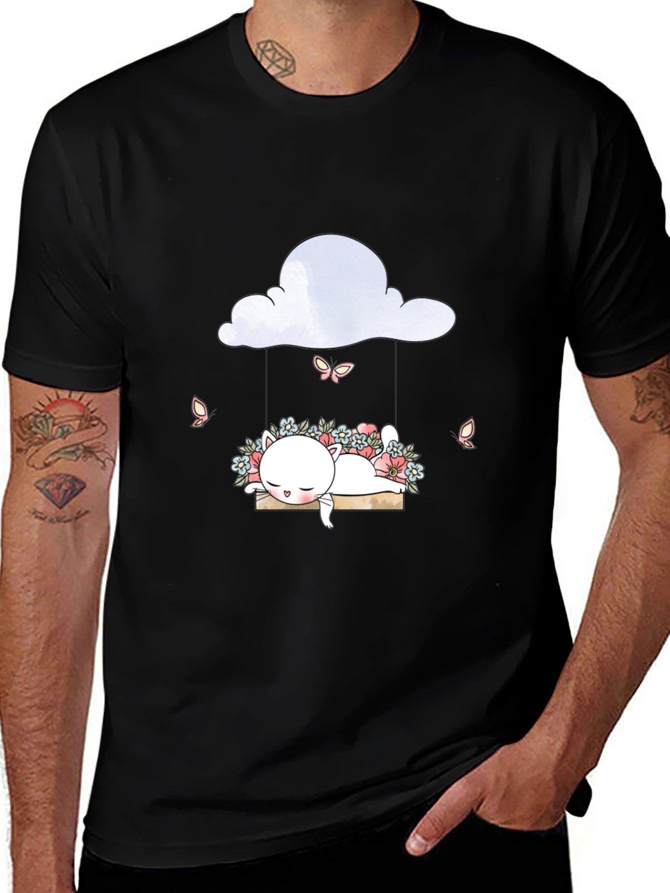 Cute Cat on Cloud Swing Graphic Tee
