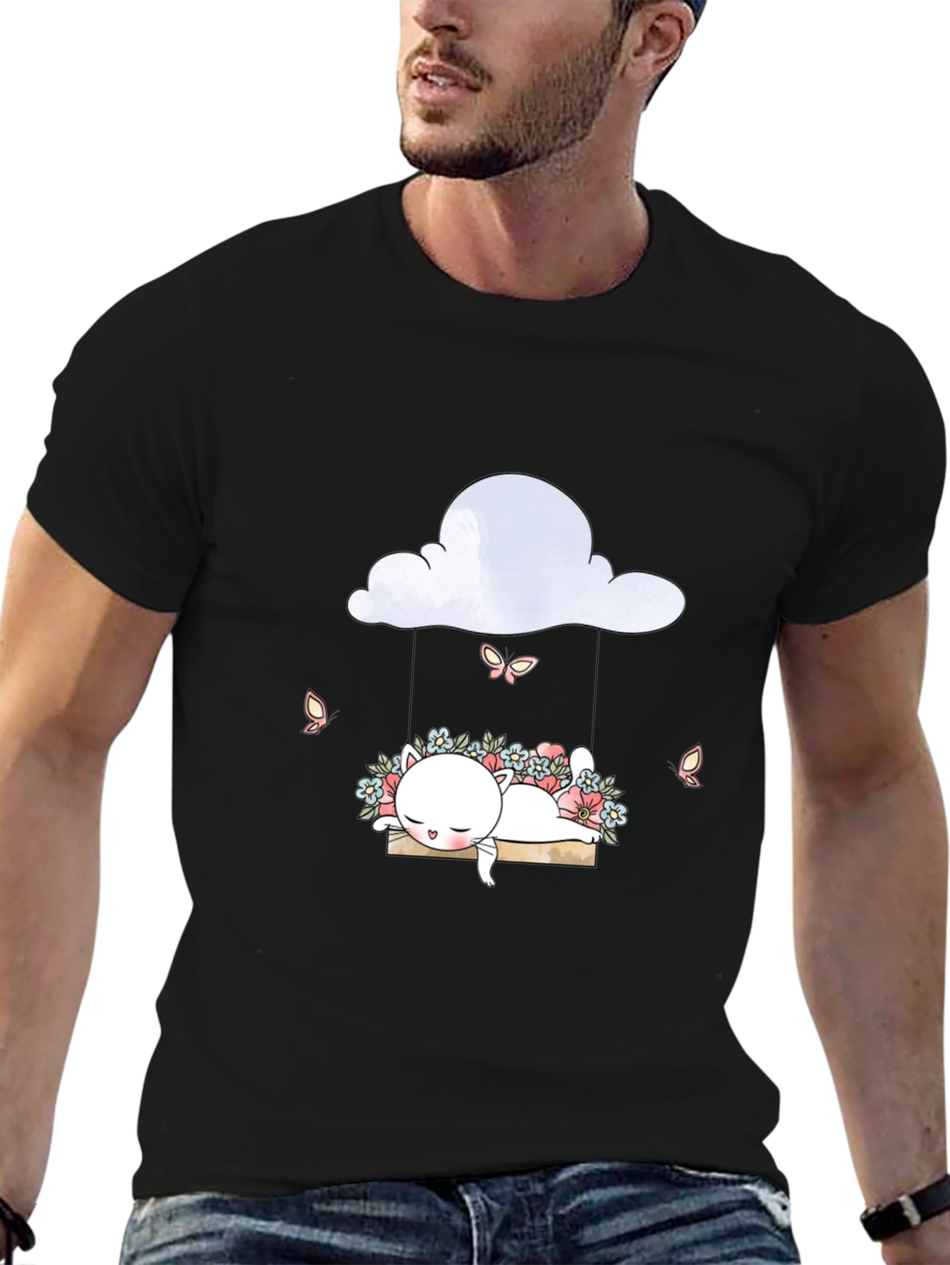 Cute Cat on Cloud Swing Graphic Tee