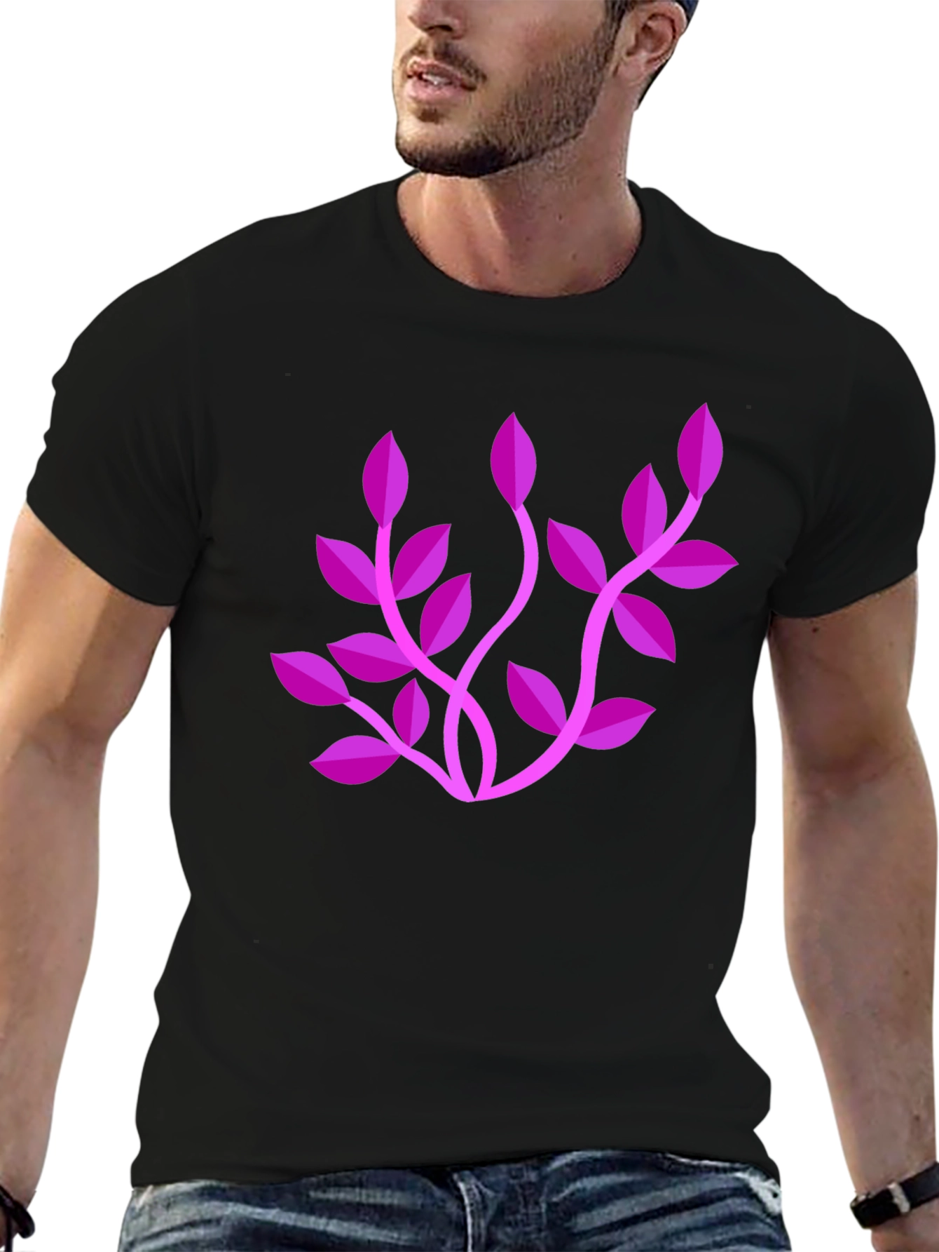 Stylish Black T-Shirt with Floral Design