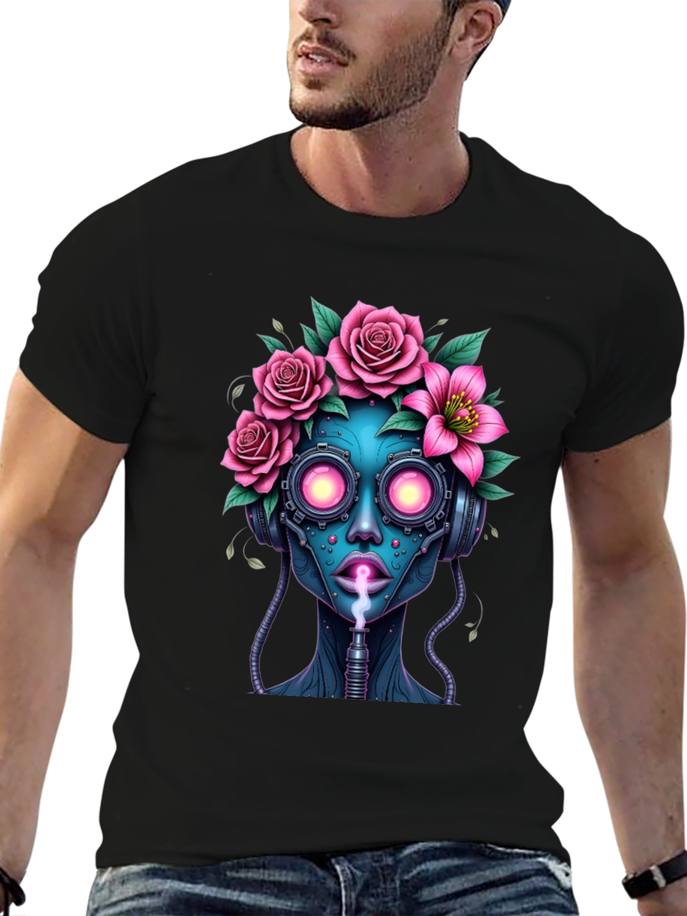 Cyberpunk Floral Head T-Shirt