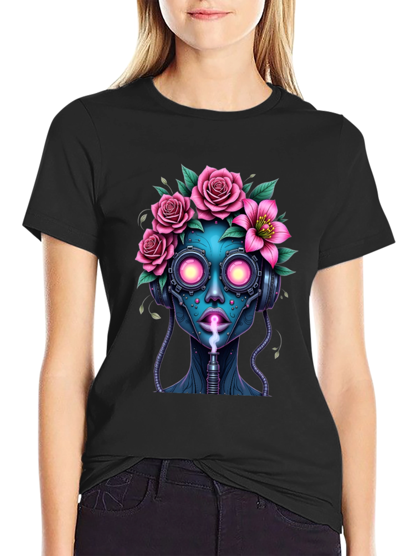 Cyberpunk Floral Head T-Shirt