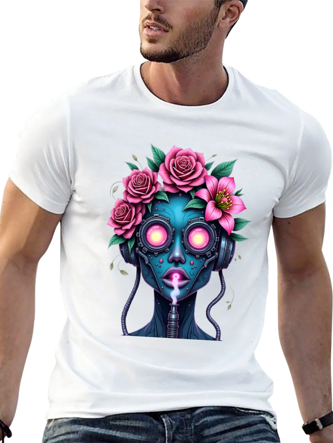 Cyberpunk Floral Head T-Shirt