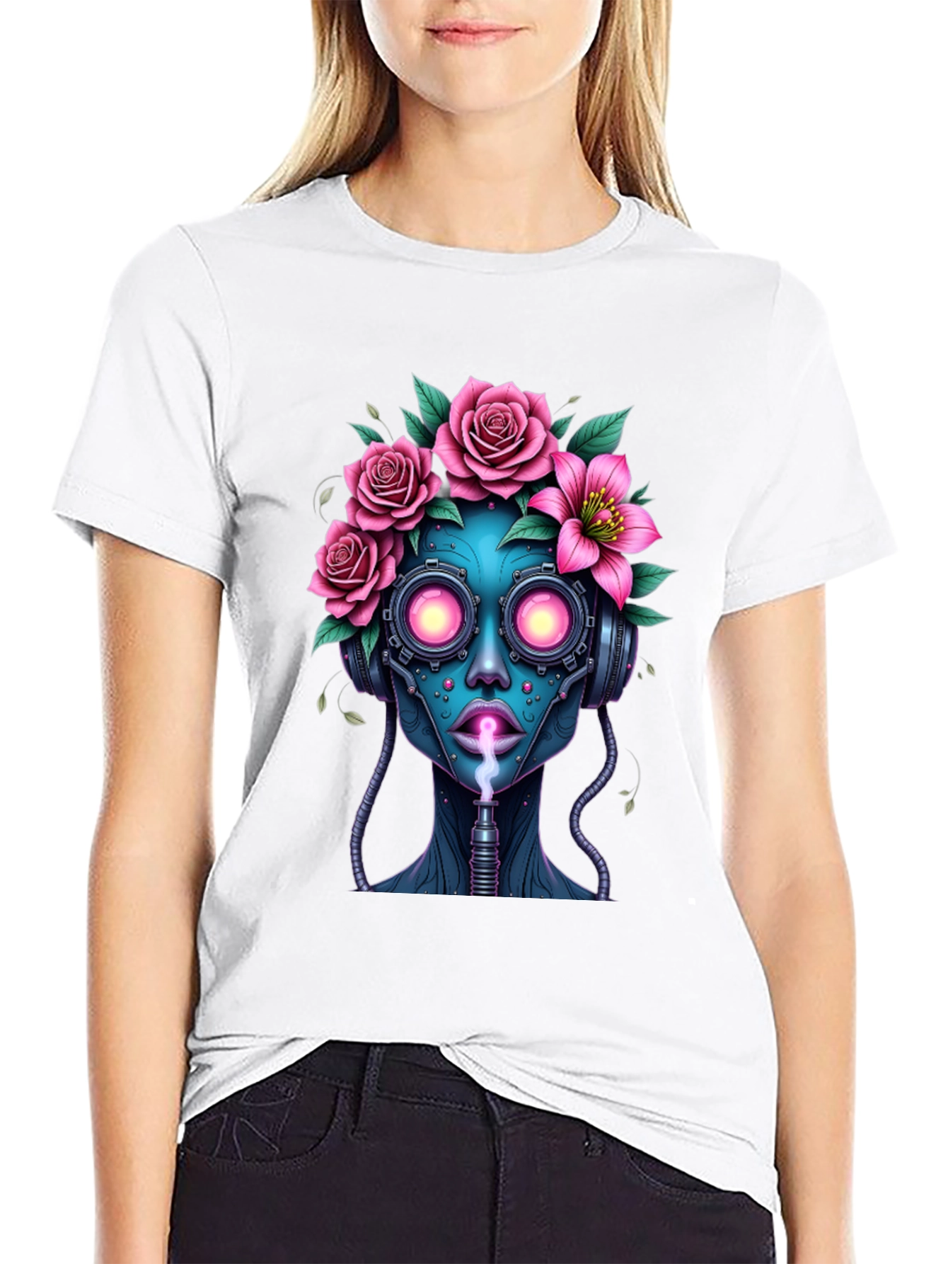 Cyberpunk Floral Head T-Shirt