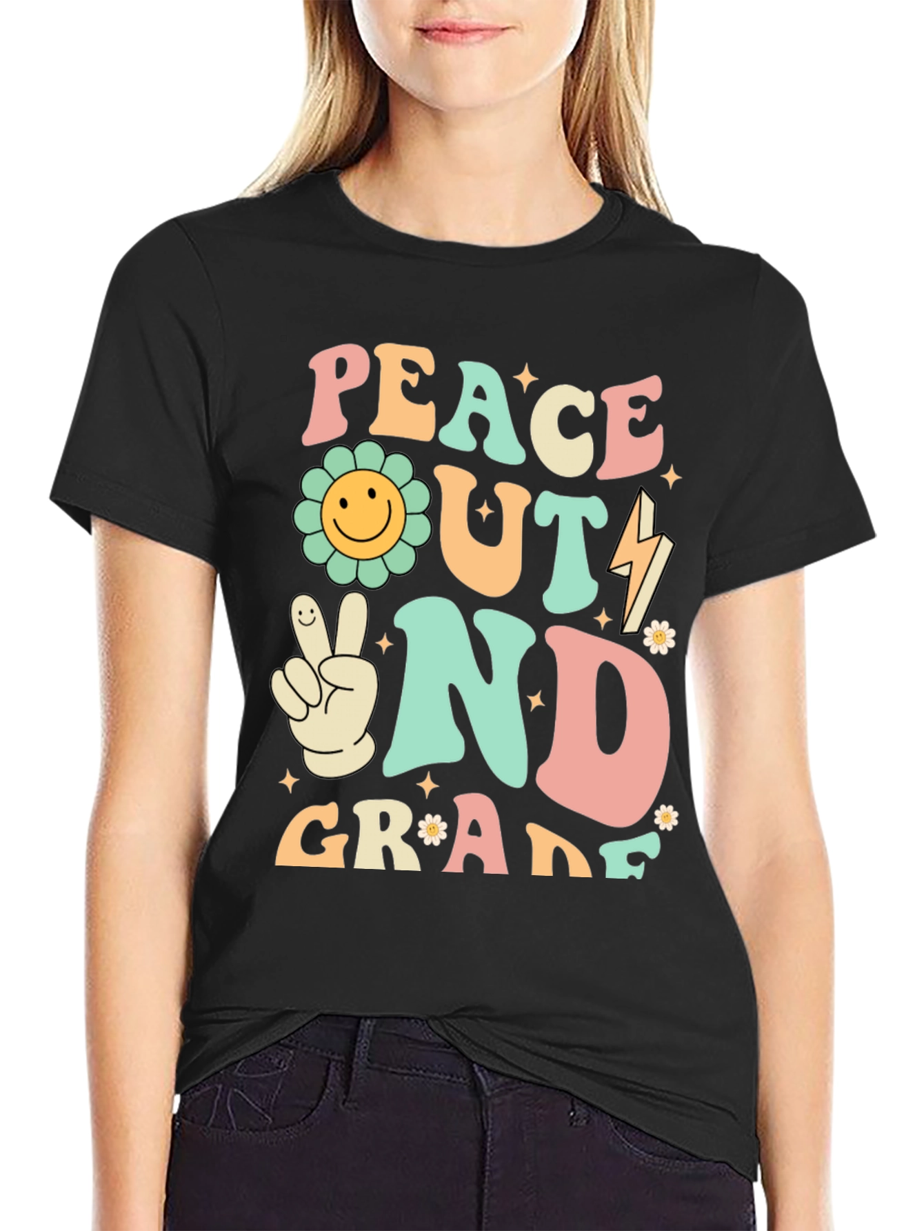 Peace Out 2nd Grade Retro Graphic T-Shirt