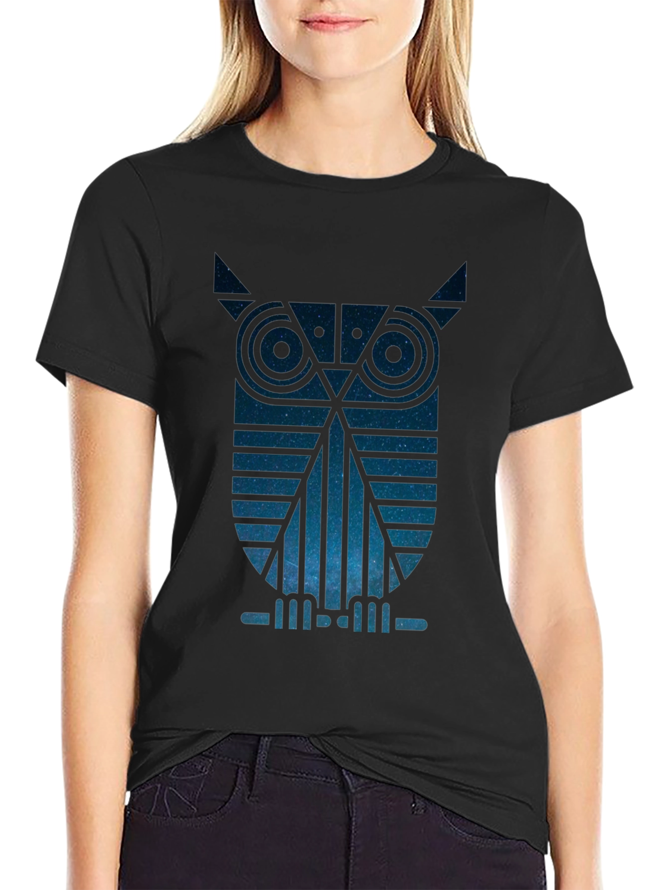 Geometric Owl Graphic Tee - Night Sky Design