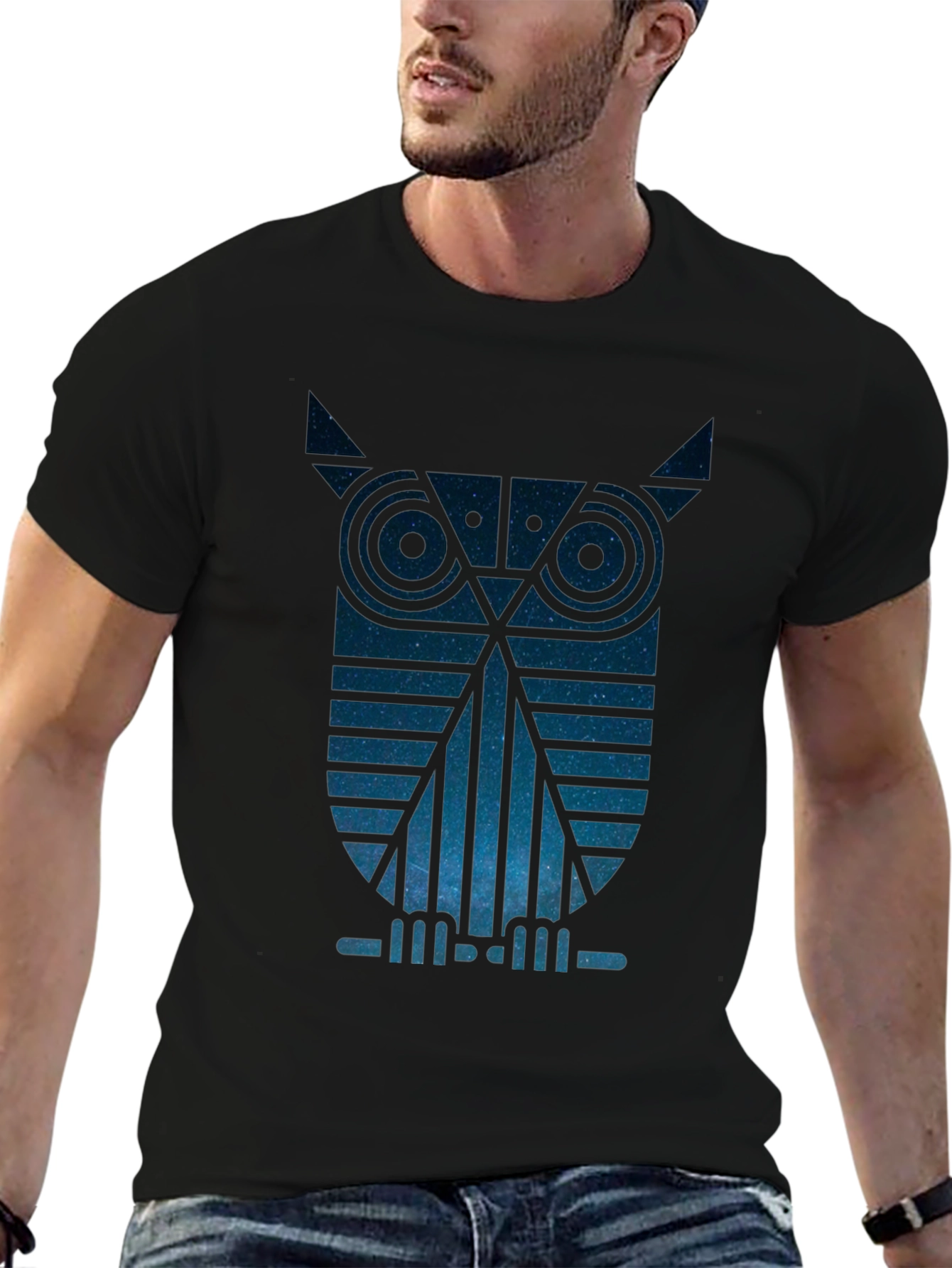Geometric Owl Graphic Tee - Night Sky Design
