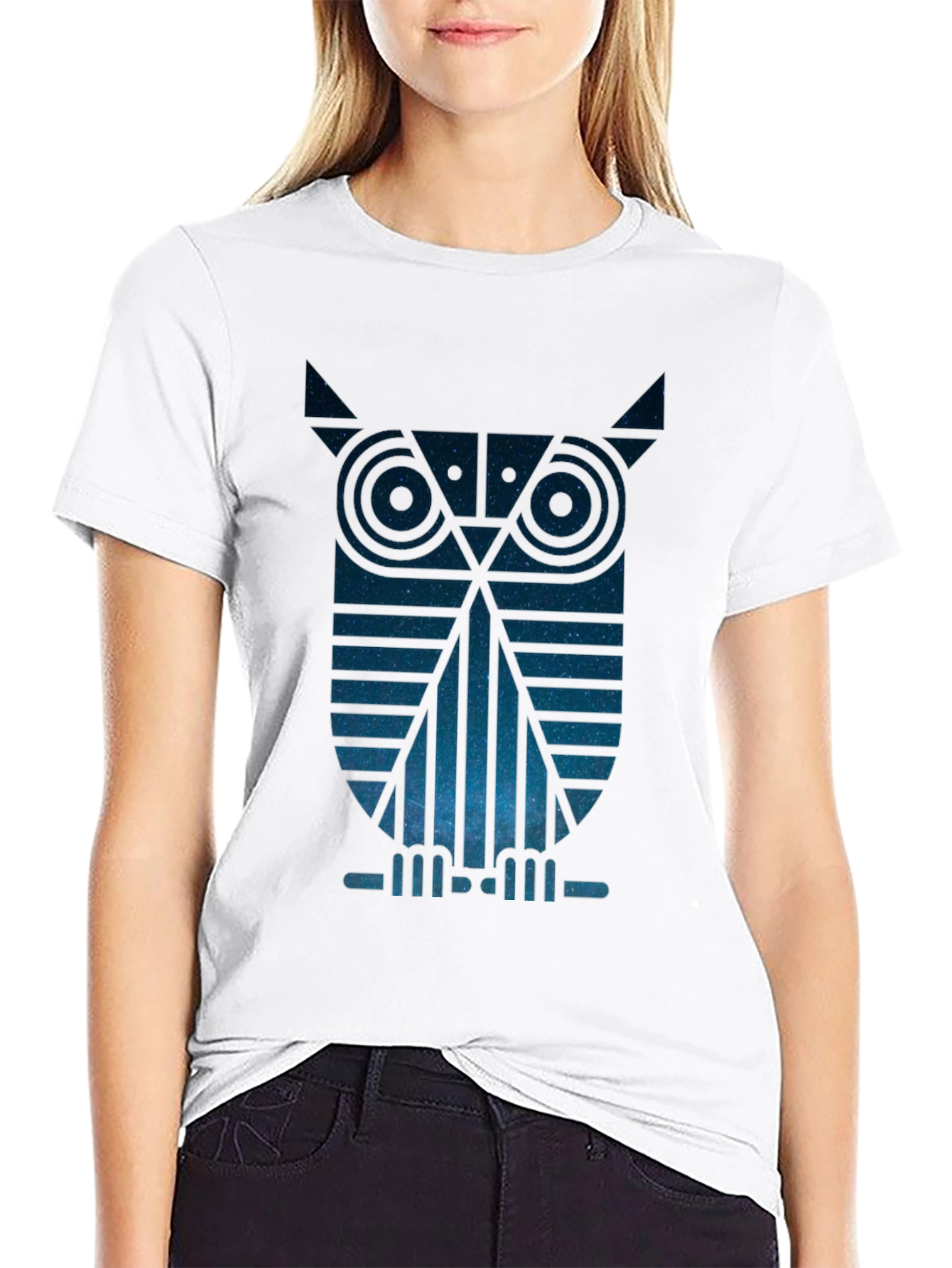 Geometric Owl Graphic Tee - Night Sky Design
