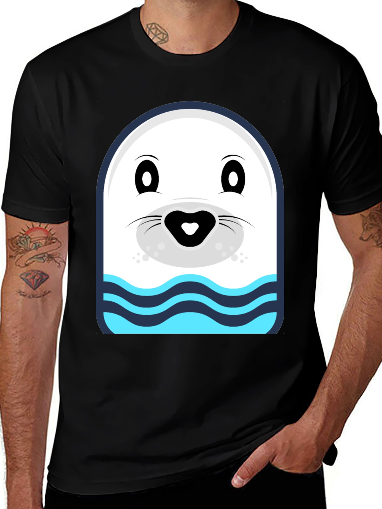 Cartoon Seal Graphic Tee - Black