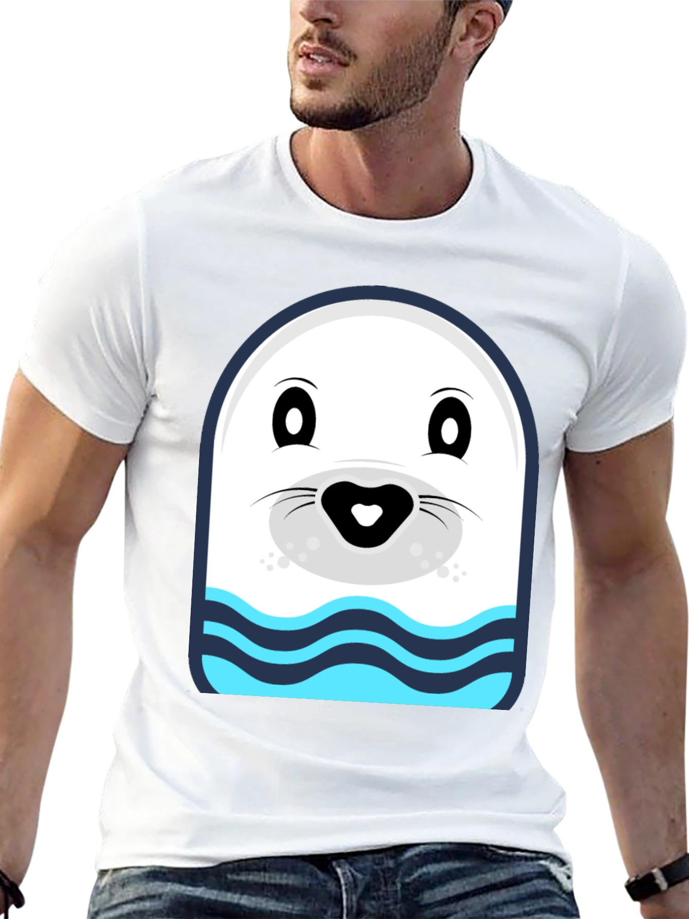 Cartoon Seal Graphic Tee - Black