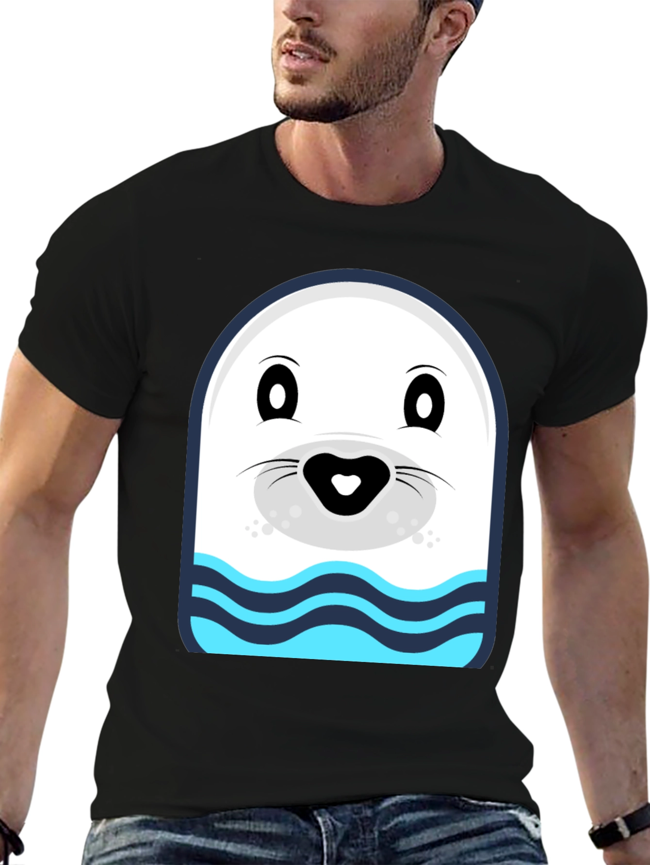 Cartoon Seal Graphic Tee - Black