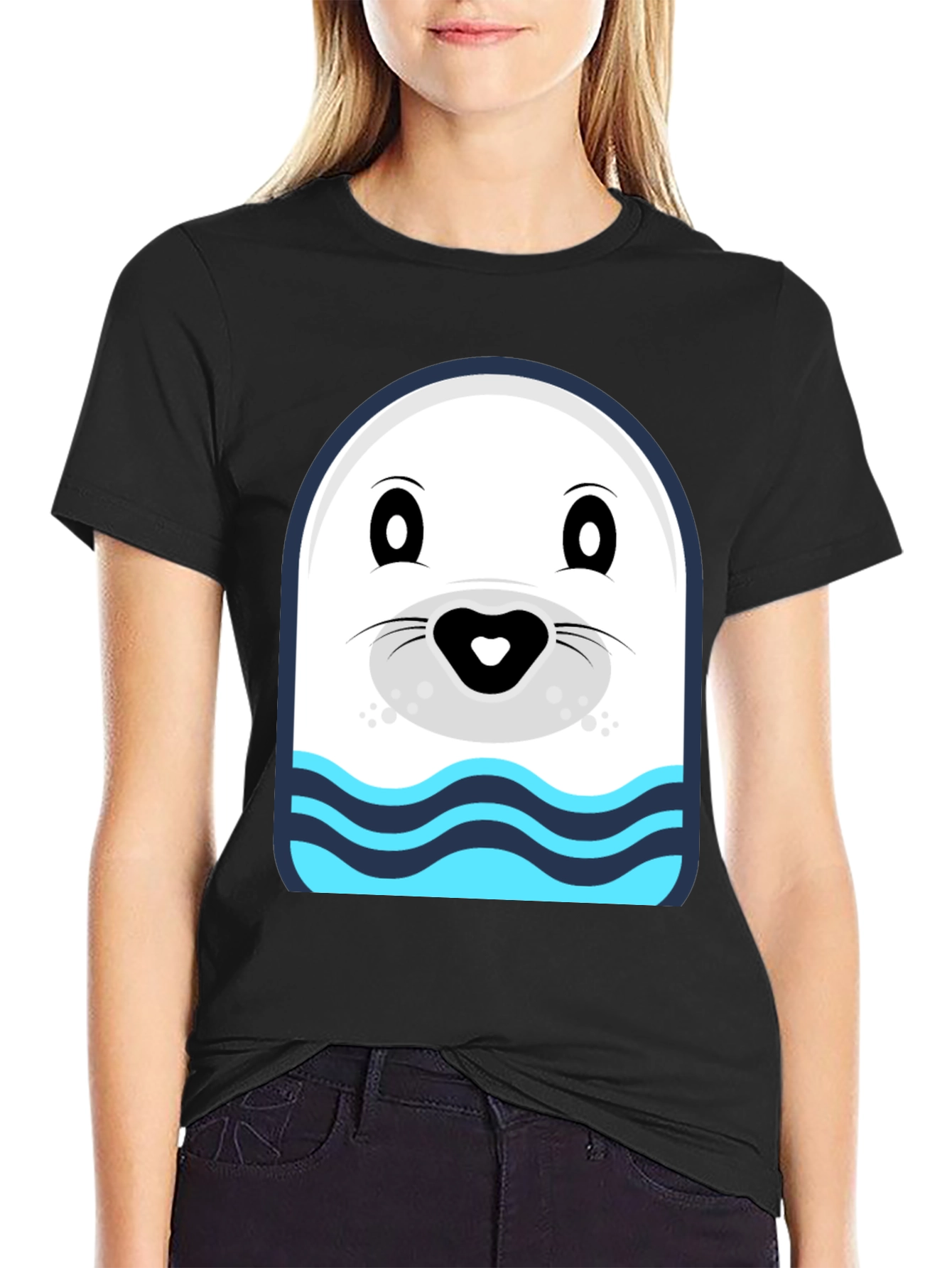 Cartoon Seal Graphic Tee - Black