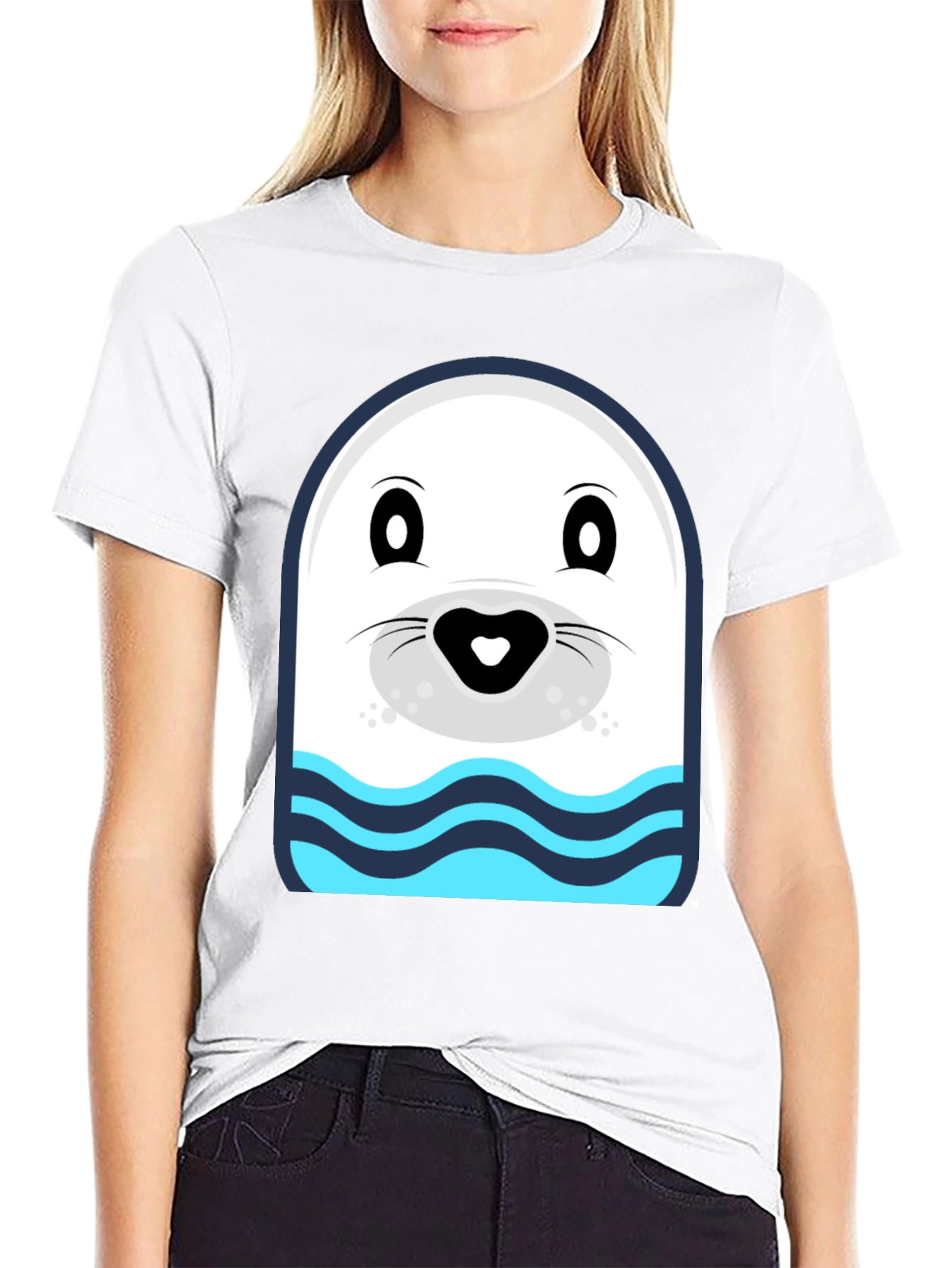 Cartoon Seal Graphic Tee - Black