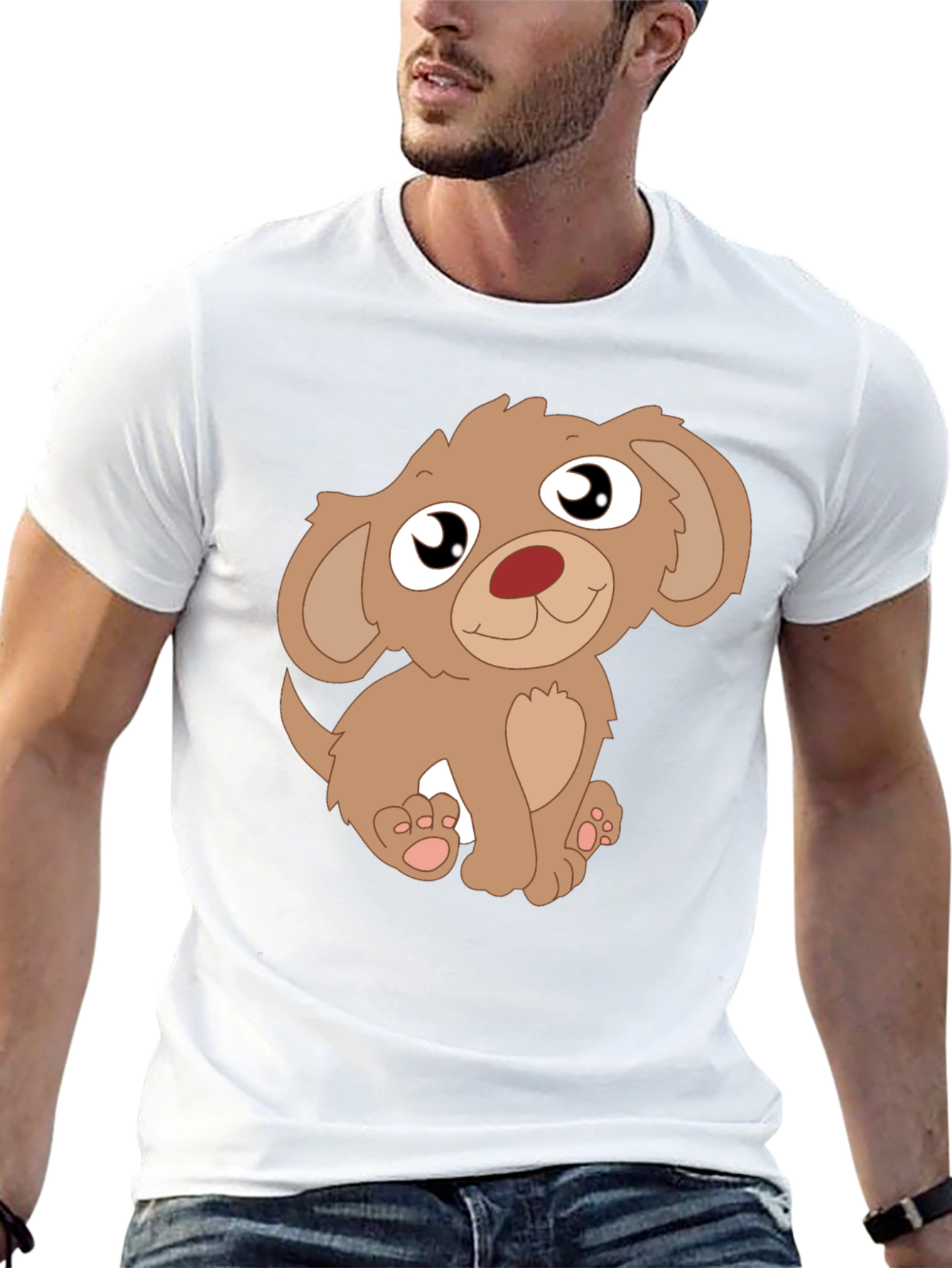 Cute Puppy Graphic Tee - Mens Black T-Shirt