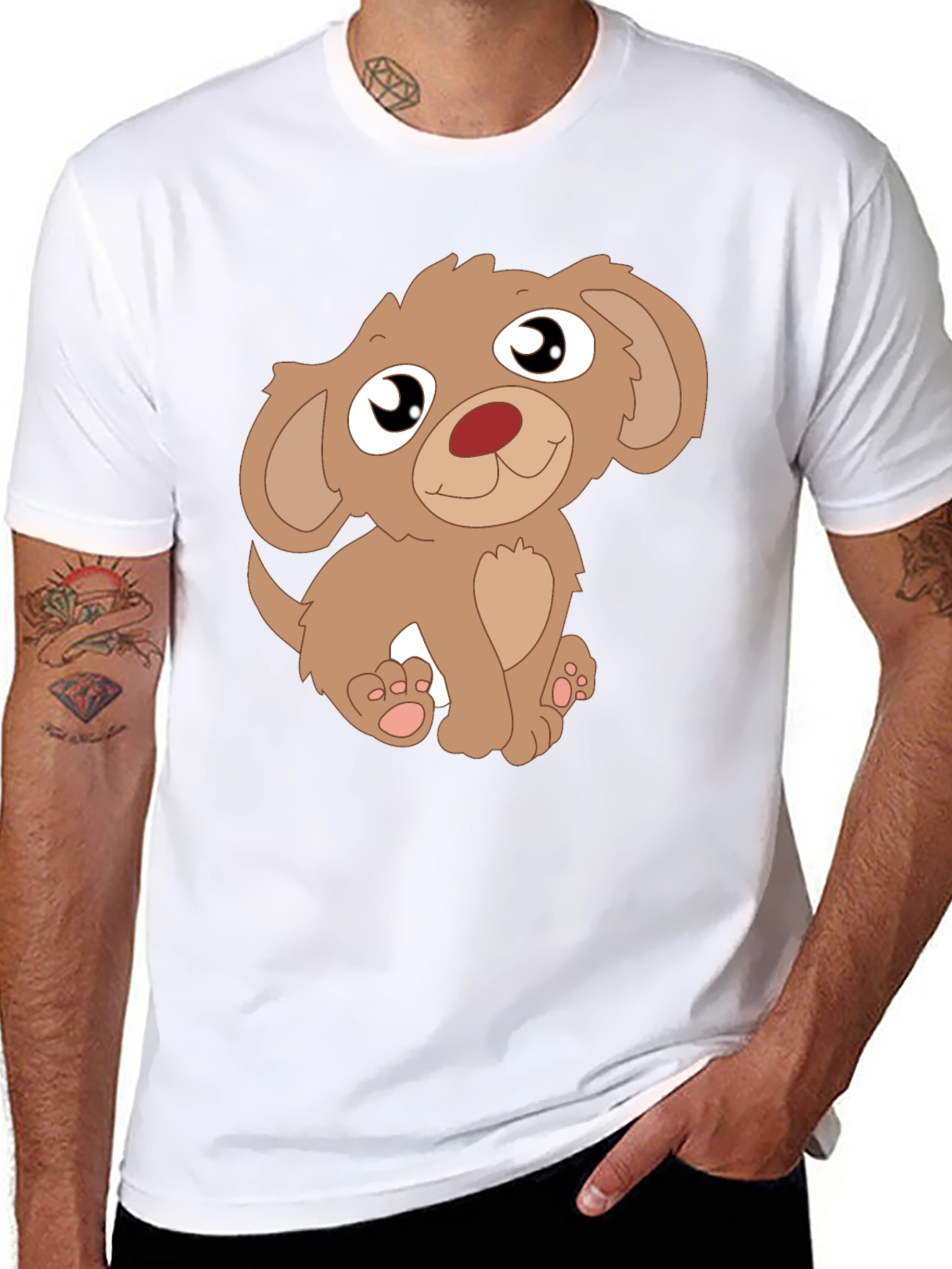 Cute Puppy Graphic Tee - Mens Black T-Shirt