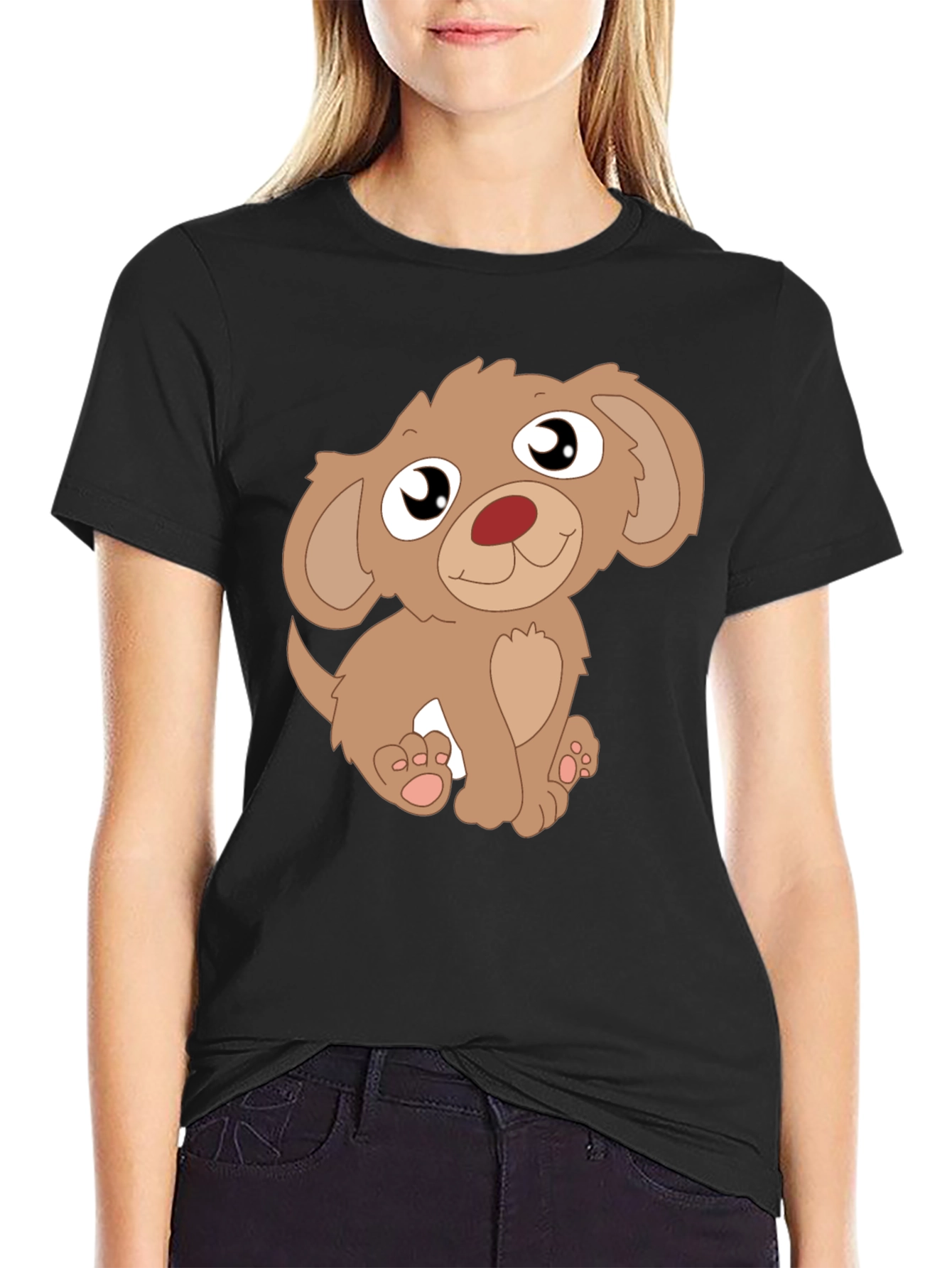 Cute Puppy Graphic Tee - Mens Black T-Shirt