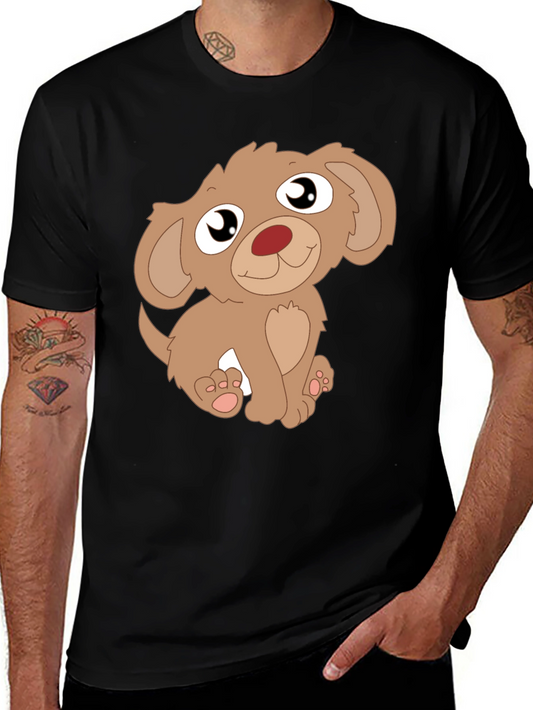 Cute Puppy Graphic Tee - Mens Black T-Shirt
