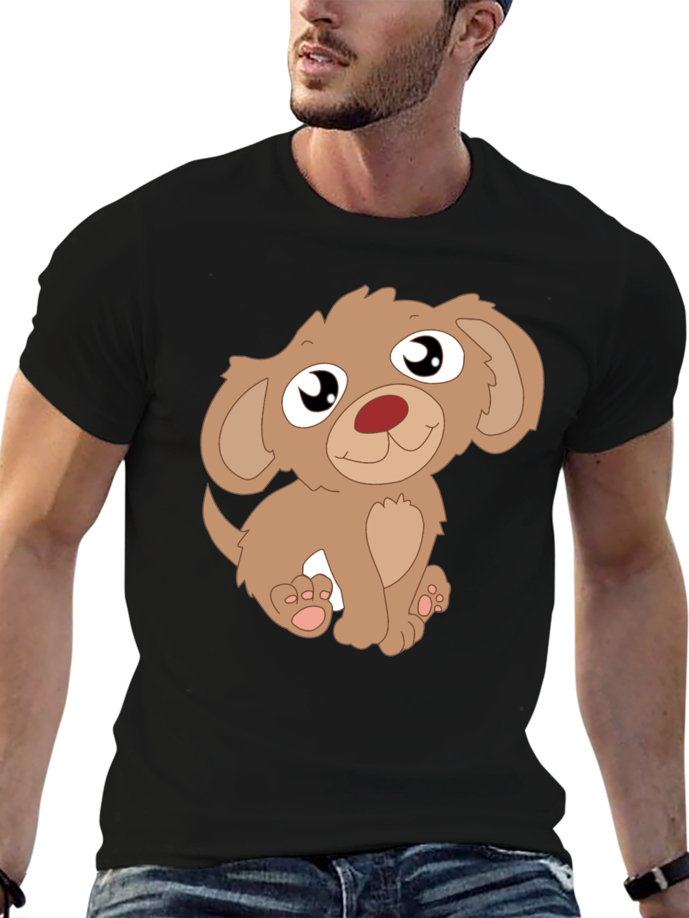 Cute Puppy Graphic Tee - Mens Black T-Shirt