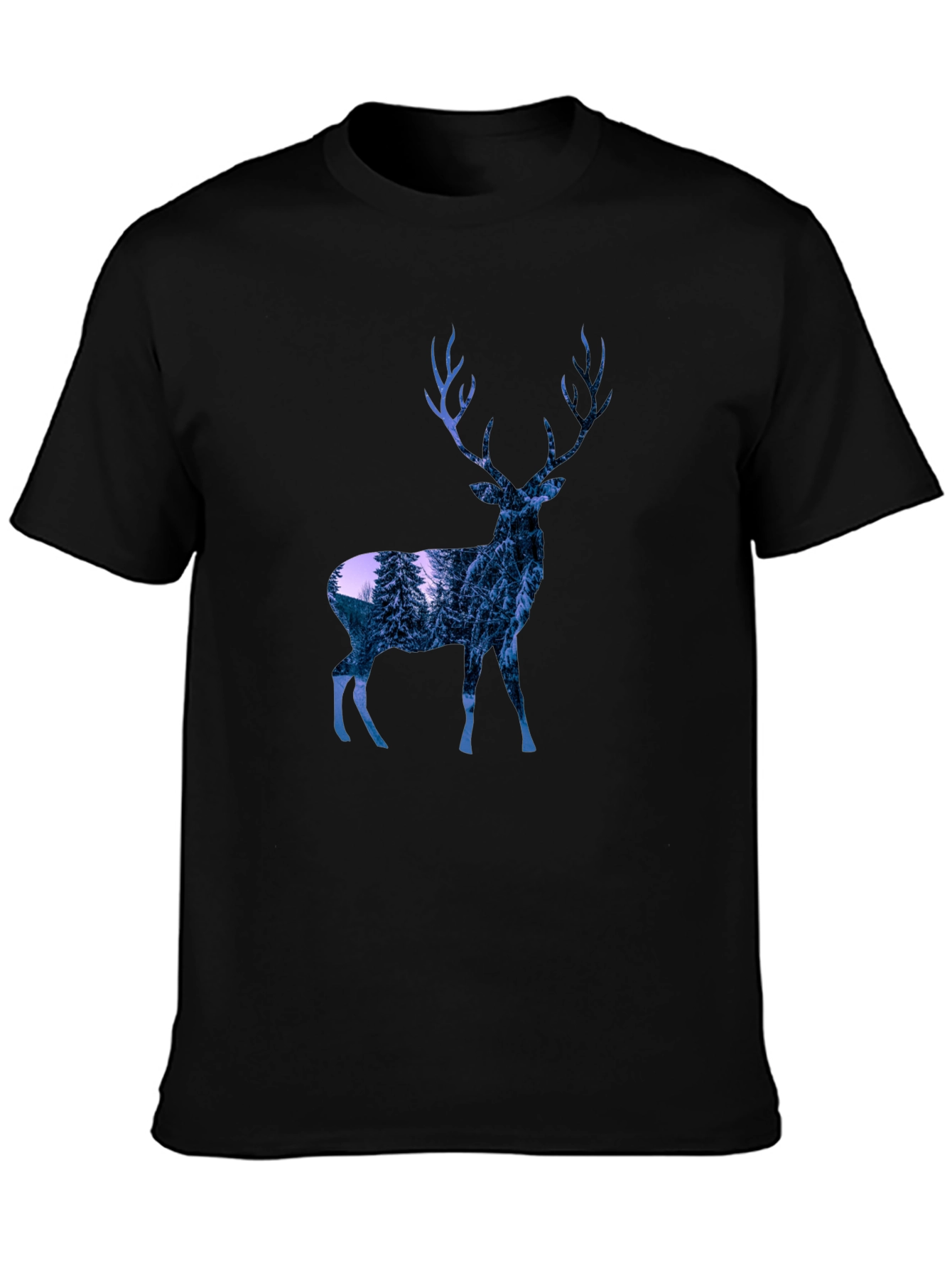Deer Graphic Print T-Shirt - Black