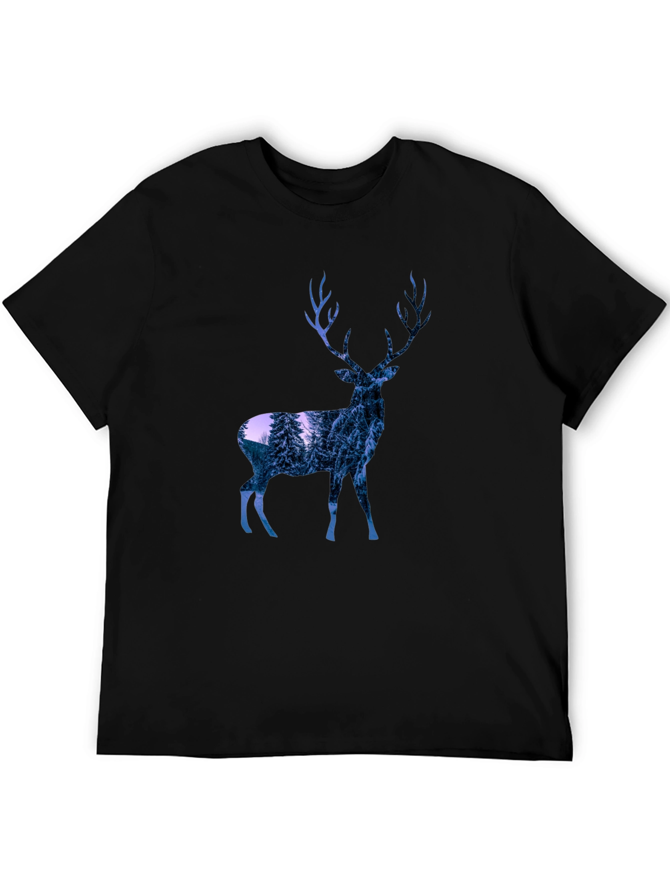Deer Graphic Print T-Shirt - Black