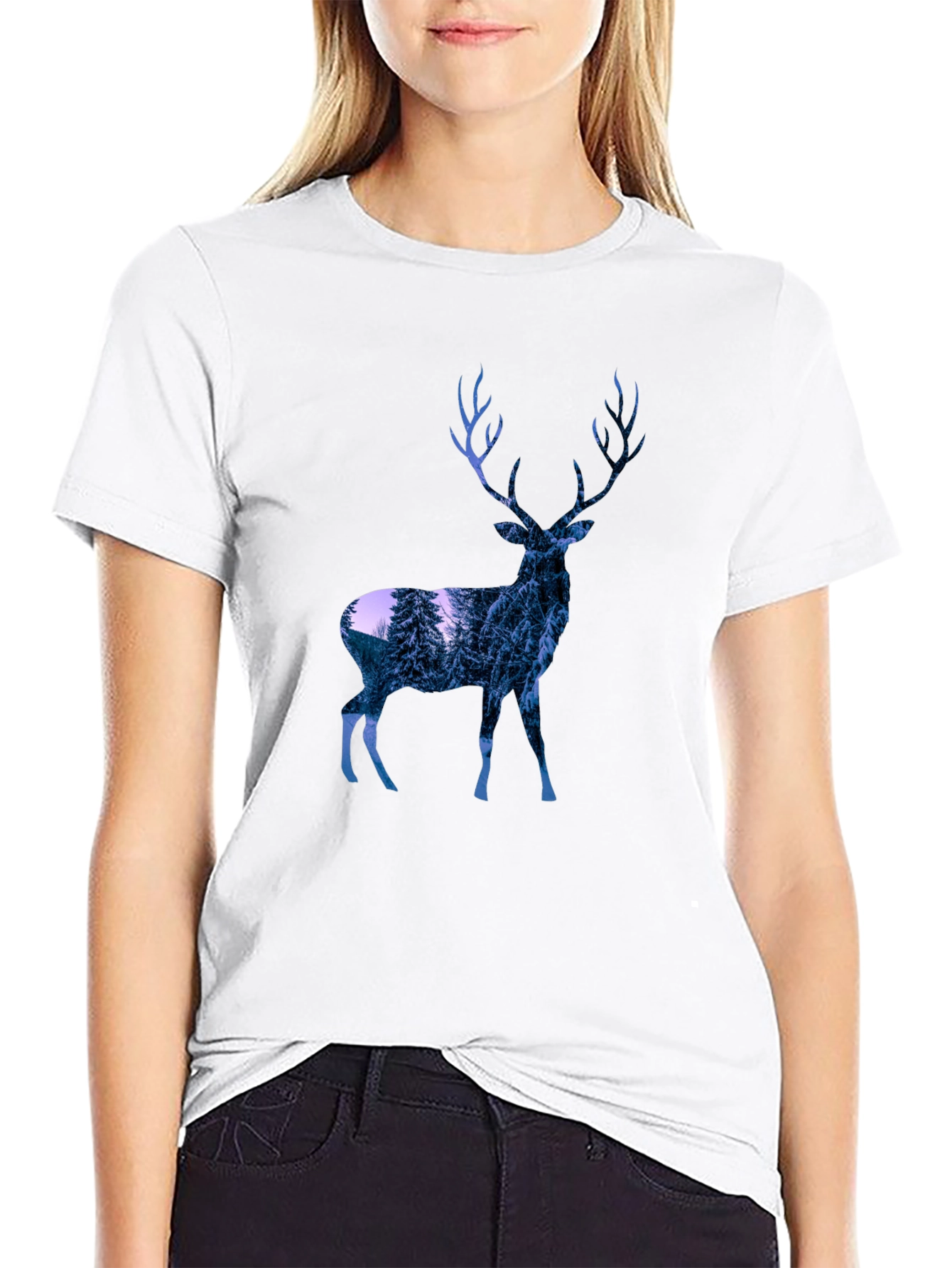 Deer Graphic Print T-Shirt - Black
