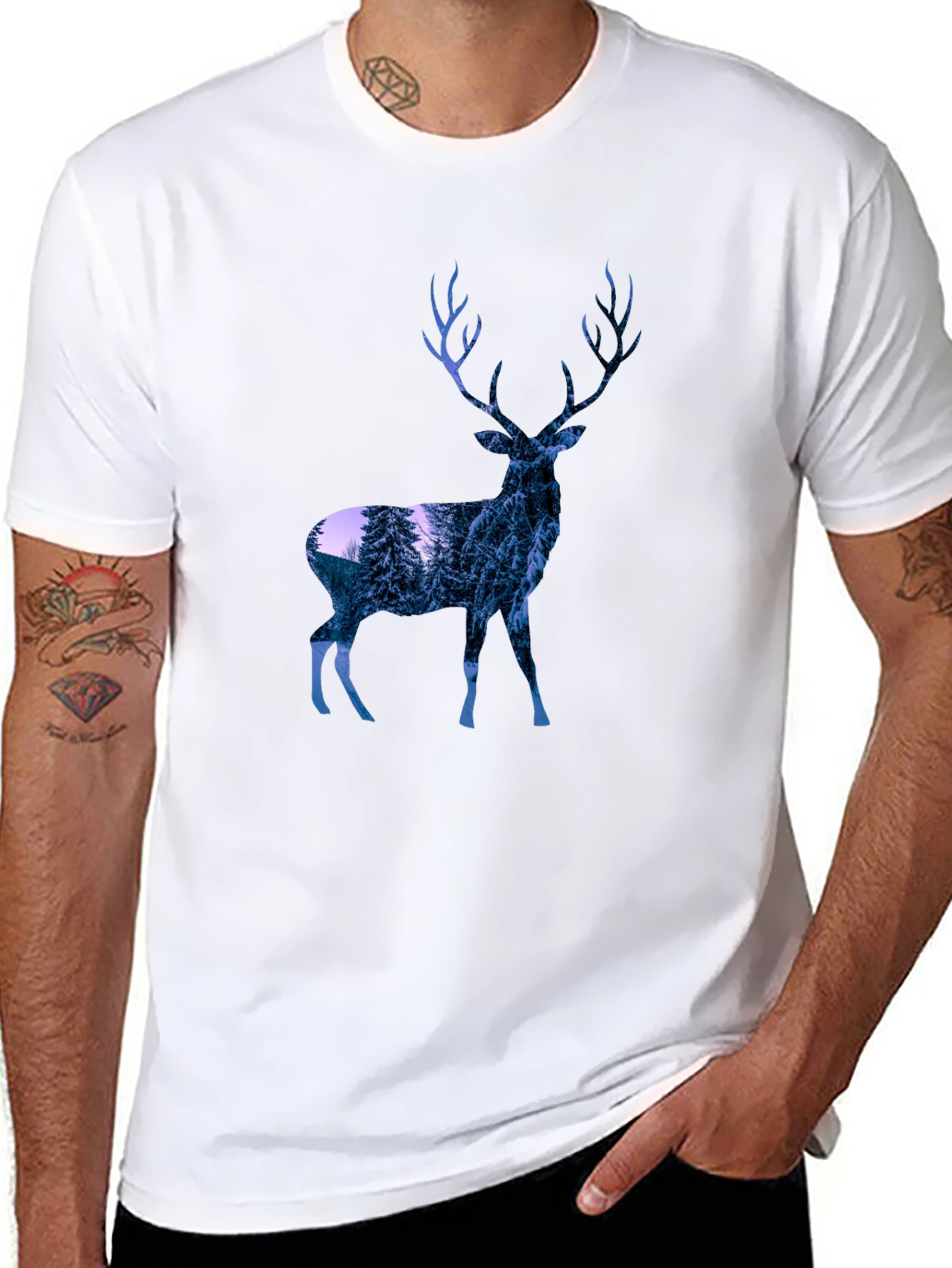 Deer Graphic Print T-Shirt - Black