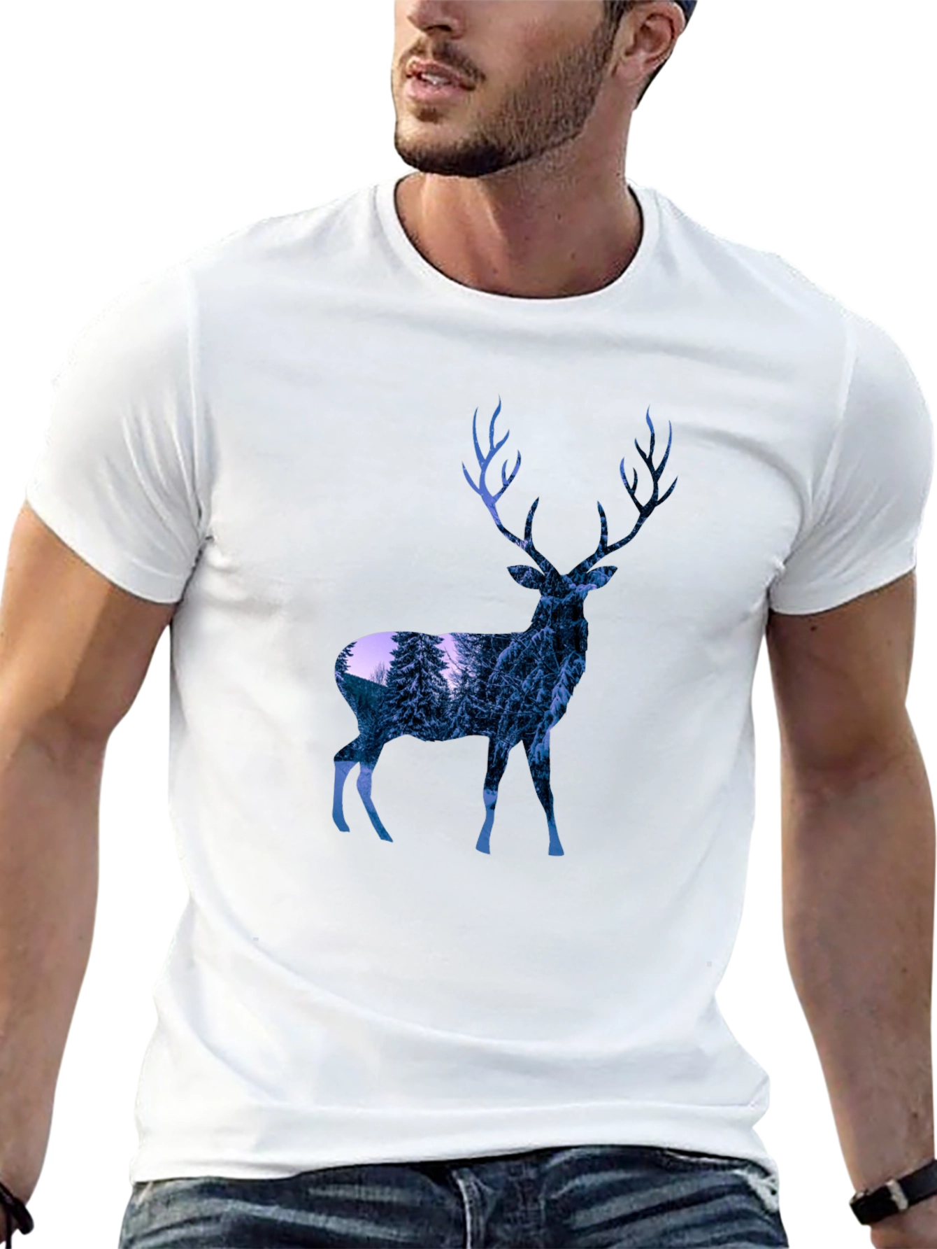 Deer Graphic Print T-Shirt - Black