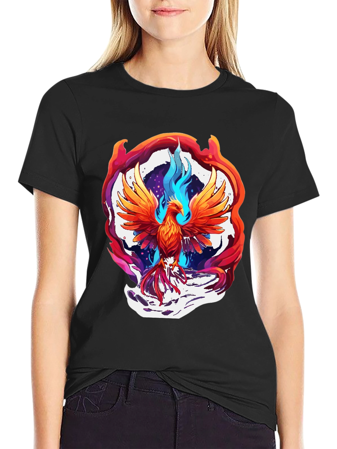 Phoenix Graphic Tee - Black Cotton Blend Comfort