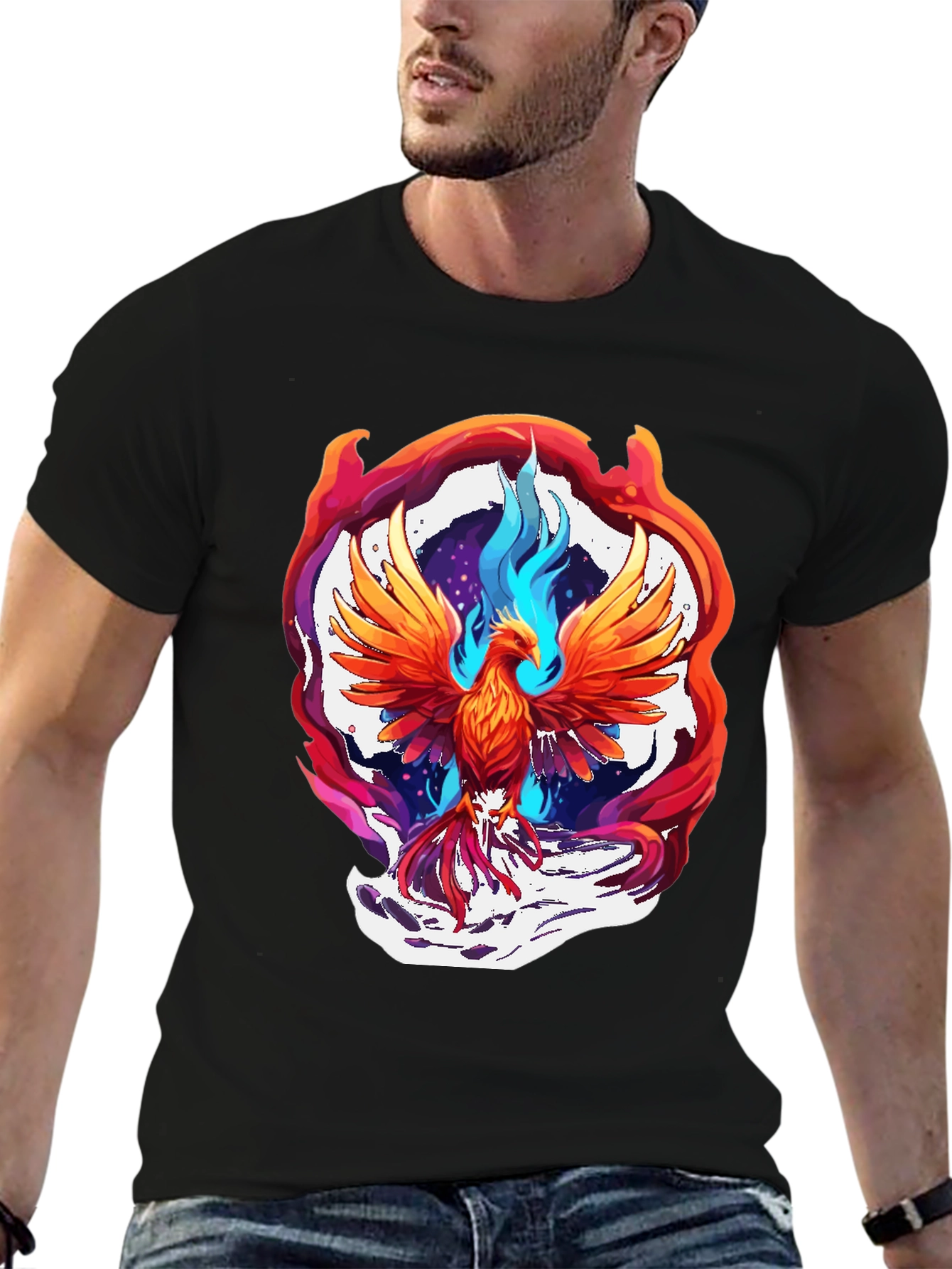 Phoenix Graphic Tee - Black Cotton Blend Comfort