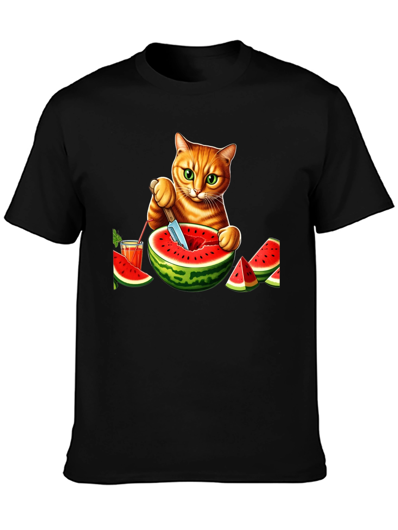 Cat Cutting Watermelon T-Shirt