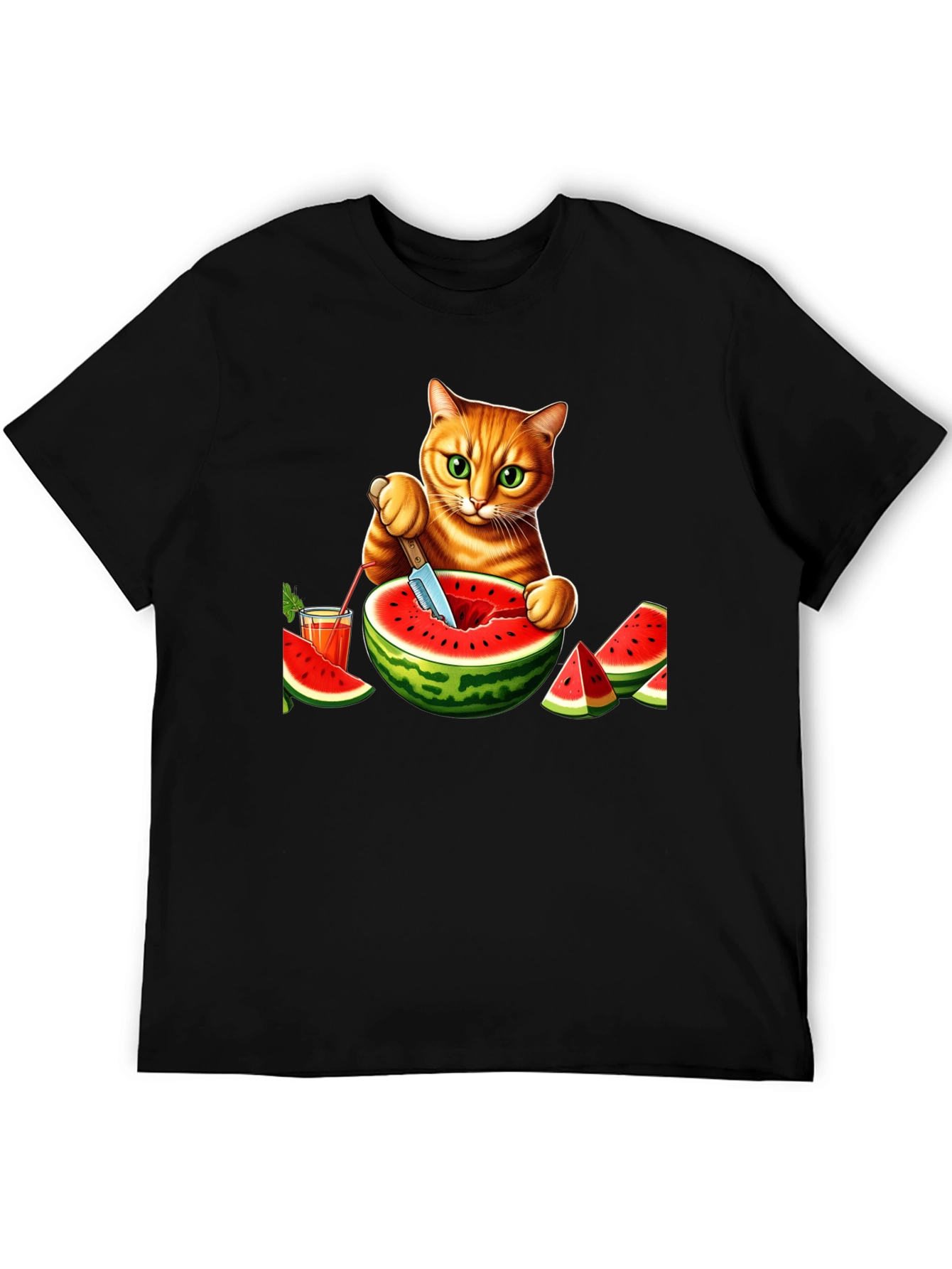 Cat Cutting Watermelon T-Shirt
