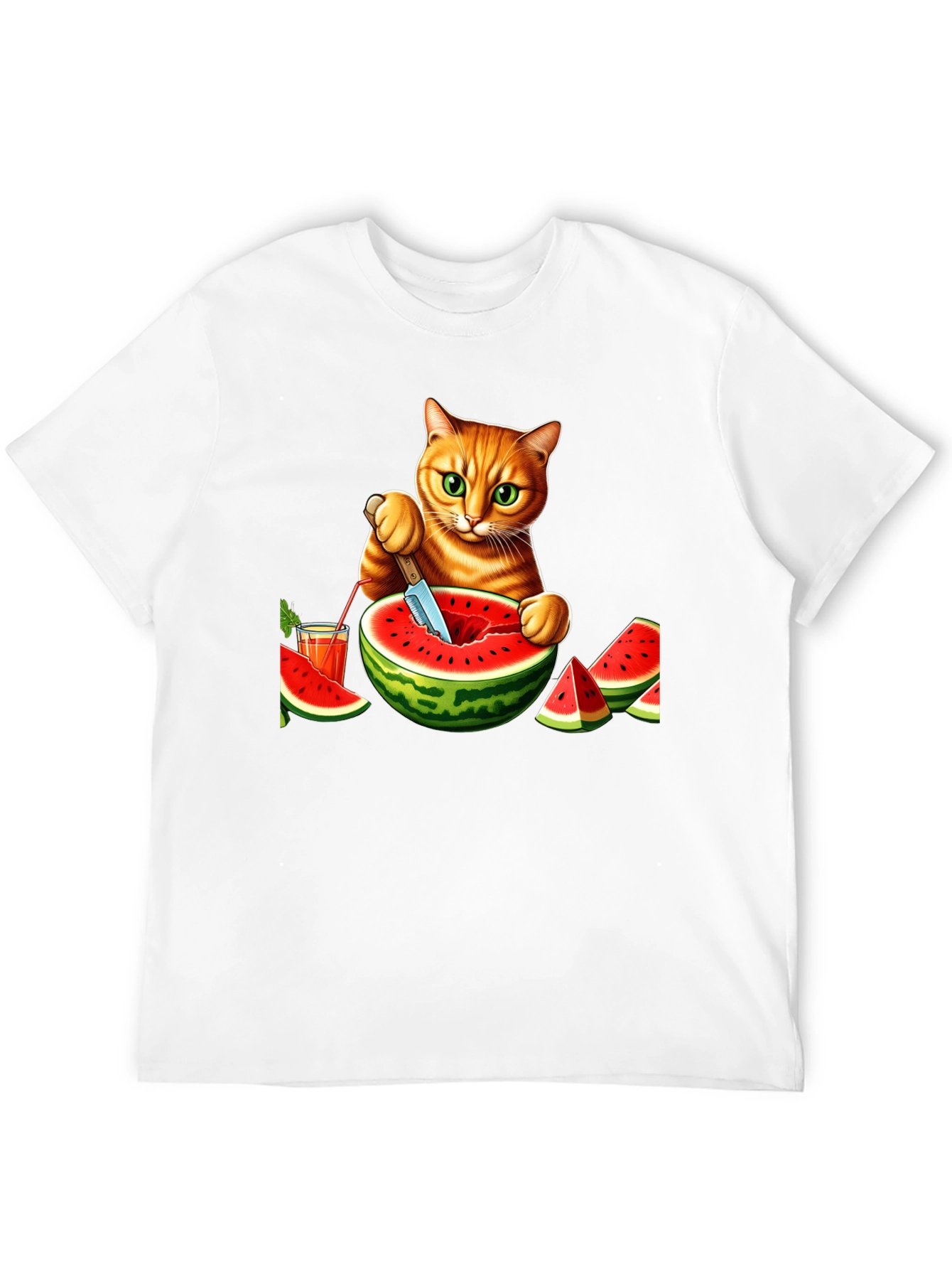 Cat Cutting Watermelon T-Shirt