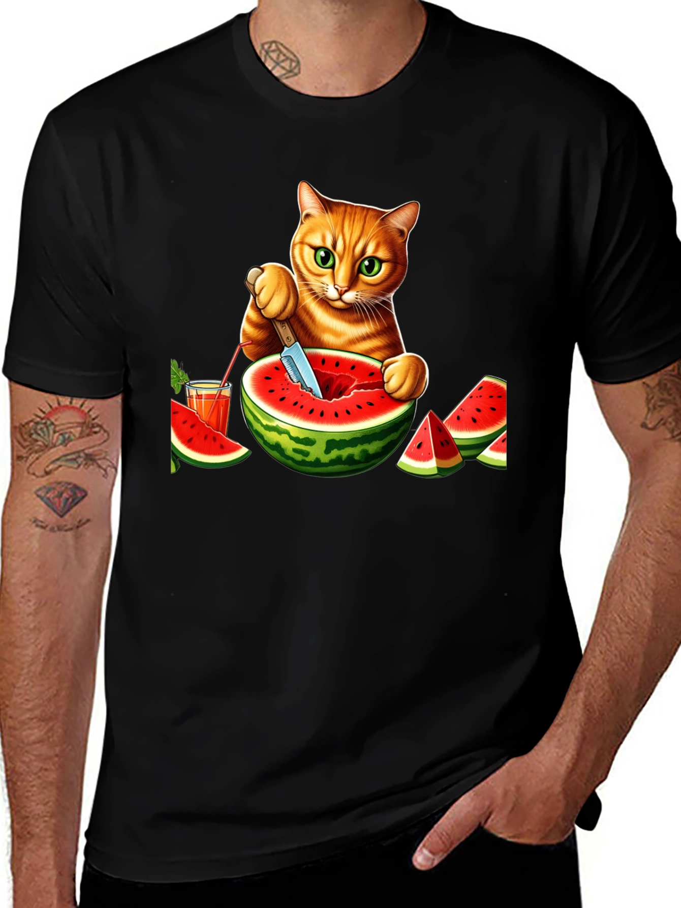 Cat Cutting Watermelon T-Shirt