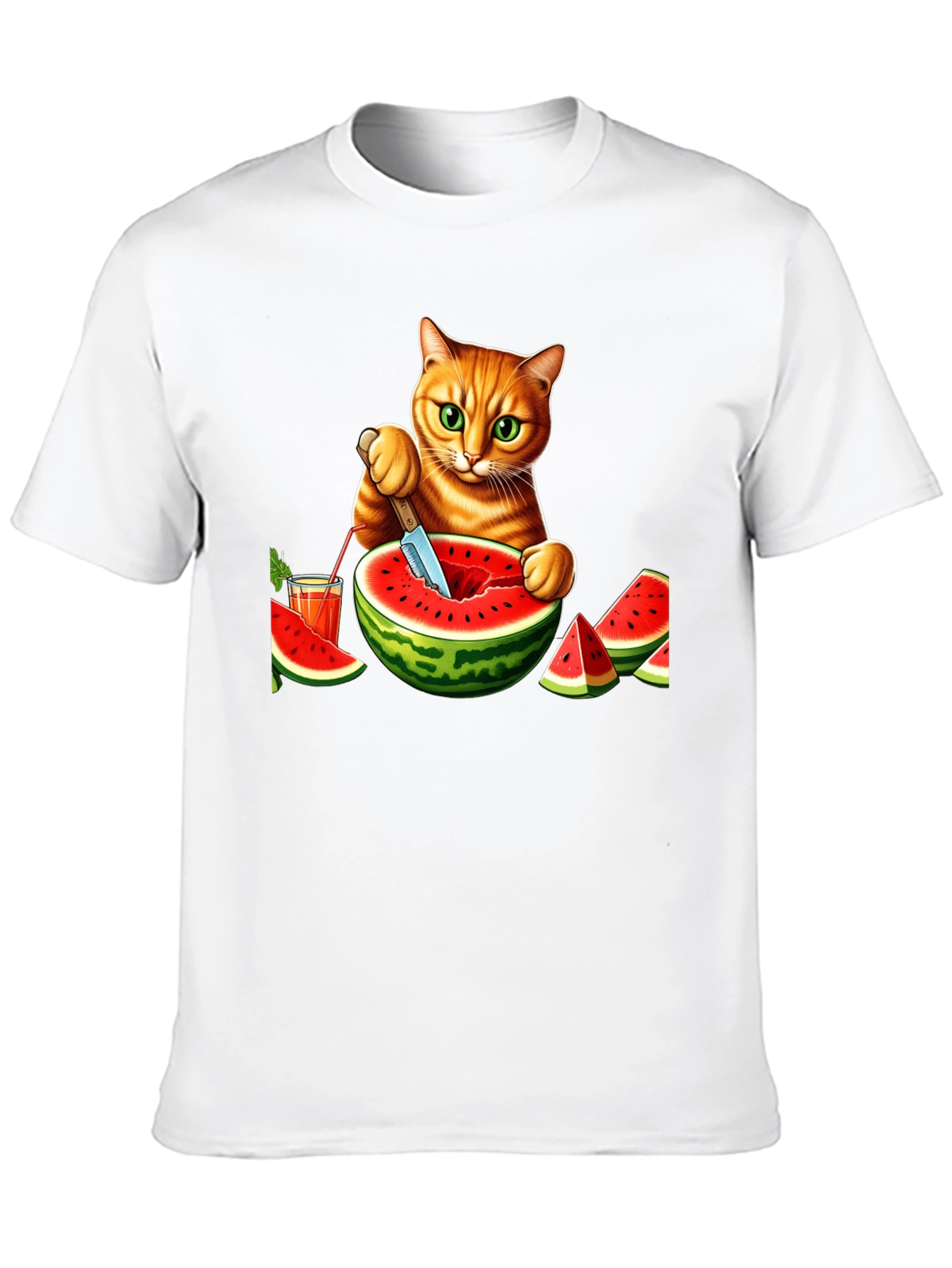 Cat Cutting Watermelon T-Shirt