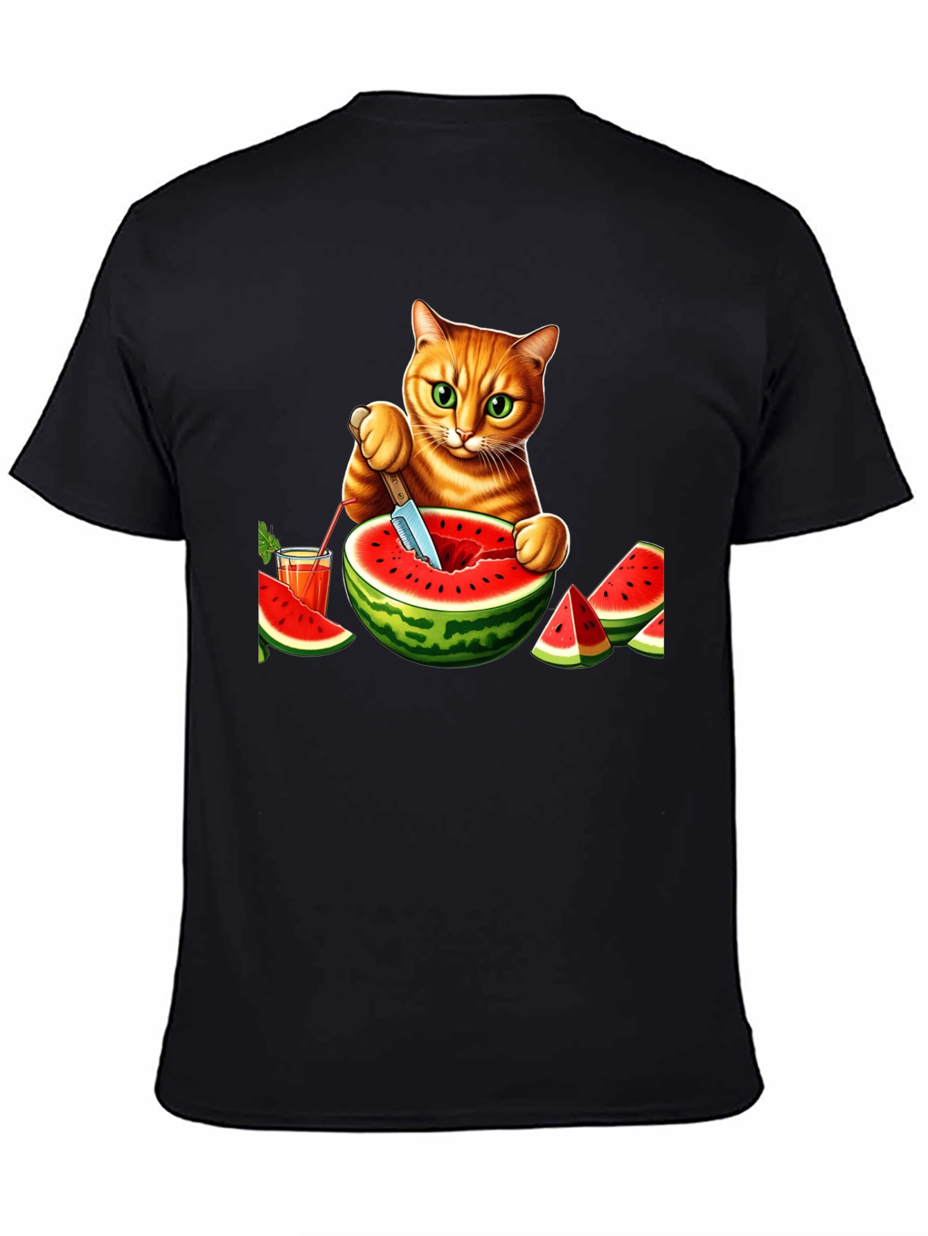 Cat Cutting Watermelon T-Shirt